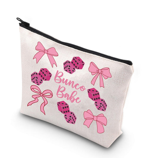 WCGXKO Bunco Gift Game Night Cosmetic Bag Bunco Gambling Lover Zipper Pouch Makeup Bag (Bunco bow)