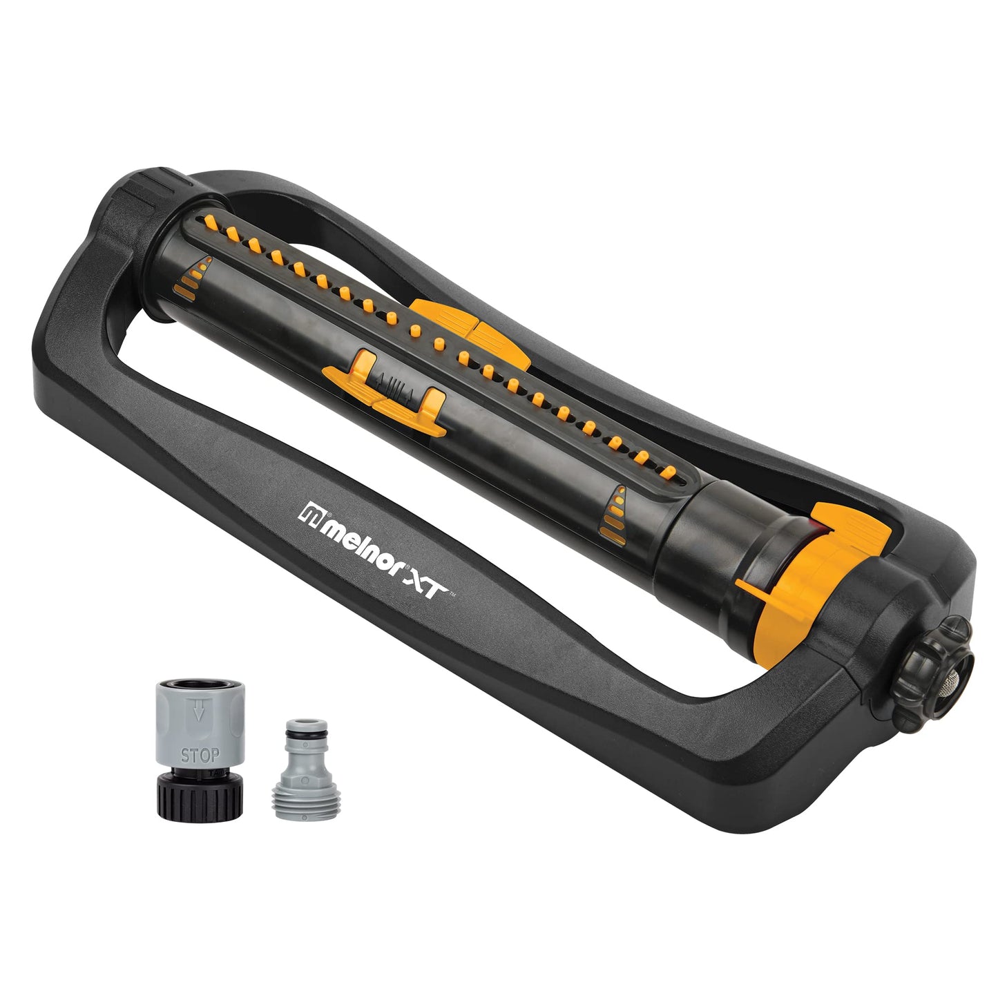 Melnor 65165AMZ XT Turbo Oscillating Sprinkler, 4,500 sq. ft., Quick Connect Bundle, 2-Way Adjustable, Black, Yellow