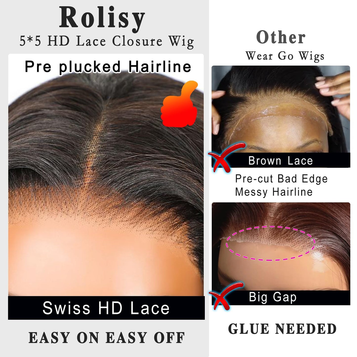 Wear and Go Glueless Wigs Human Hair Pre Plucked Pre Cut 5x5 HD Lace Closure Wigs Water Wave Lace Front Wigs Short Curly Human Hair Wigs for Black Women Natural Color Bob Wig Human Hair 14 Inch