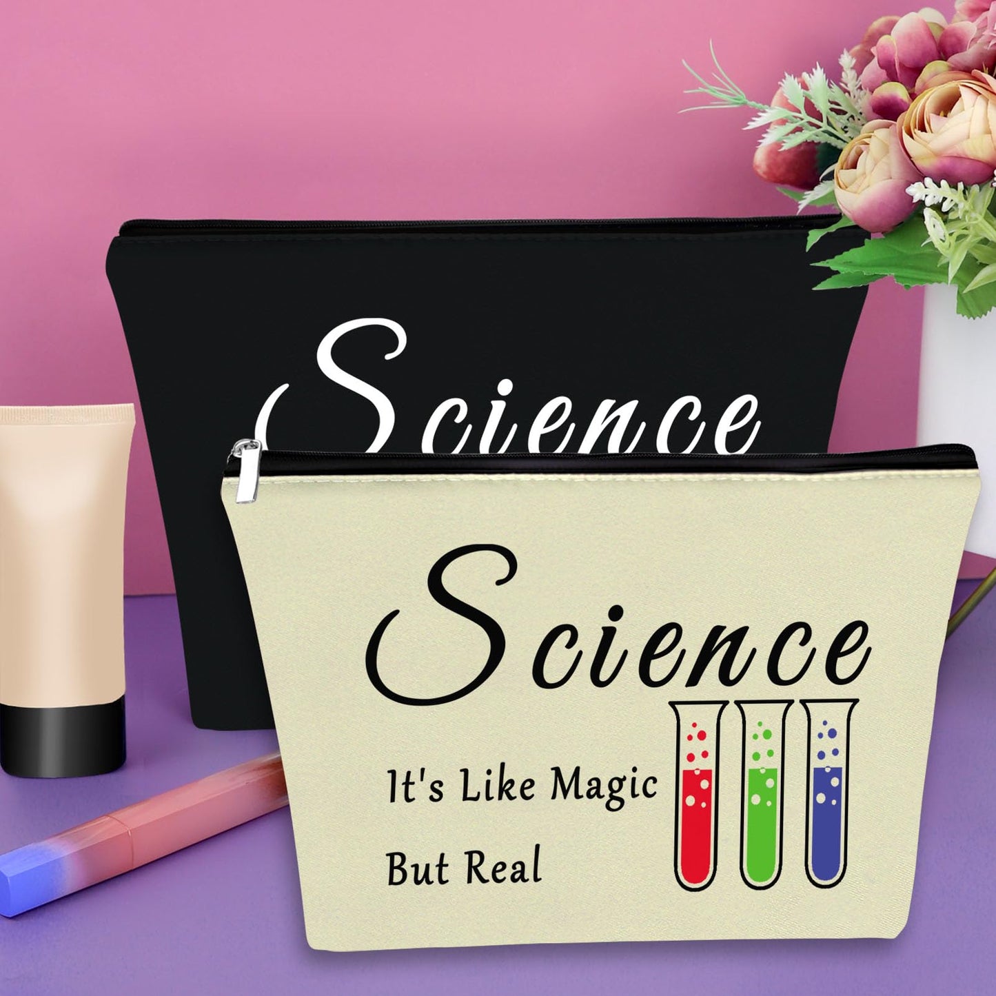 2PCS Scientist Gifts for Women Makeup Bag Gifts for Science Lovers Adults Science Themed Gifts for Children Cosmetic Bag Science Teacher Gifts Chemist Gifts Birthday Christmas Gifts Travel Pouch