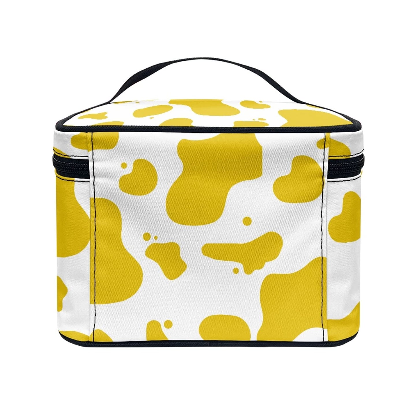 Horeset Yellow Cow Print Women's Makeup Bag Travel Portable Bag with Handle High-Capacity Shoulder Bag with Inside Pocket