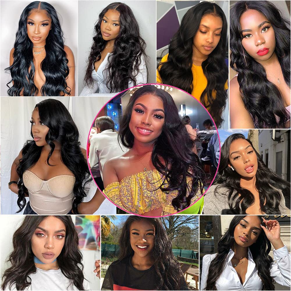 MIMORE 28 Inch Long Body Wave 4x4 Lace Closure Wigs Human Hair Body Wave Wigs With Baby Hair 150% Density Brazilian Virgin Lace Frontal Wigs Wavy Human Hair Body Wave Wig for Black Women