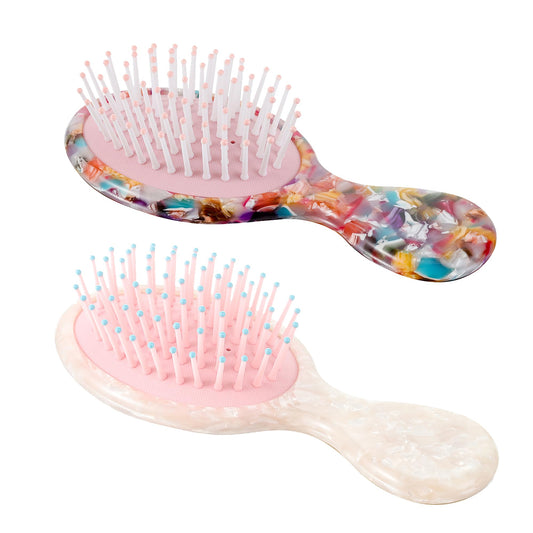 Mini Travel Hair Brush for Girls Women Boys Men Kids, Cellulose Acetate Small Detangling Hairbrush for Wet Dry All Hair Types, Glide Through Tangles With Ease Knots Without Tears or Breakage (2 Pack)