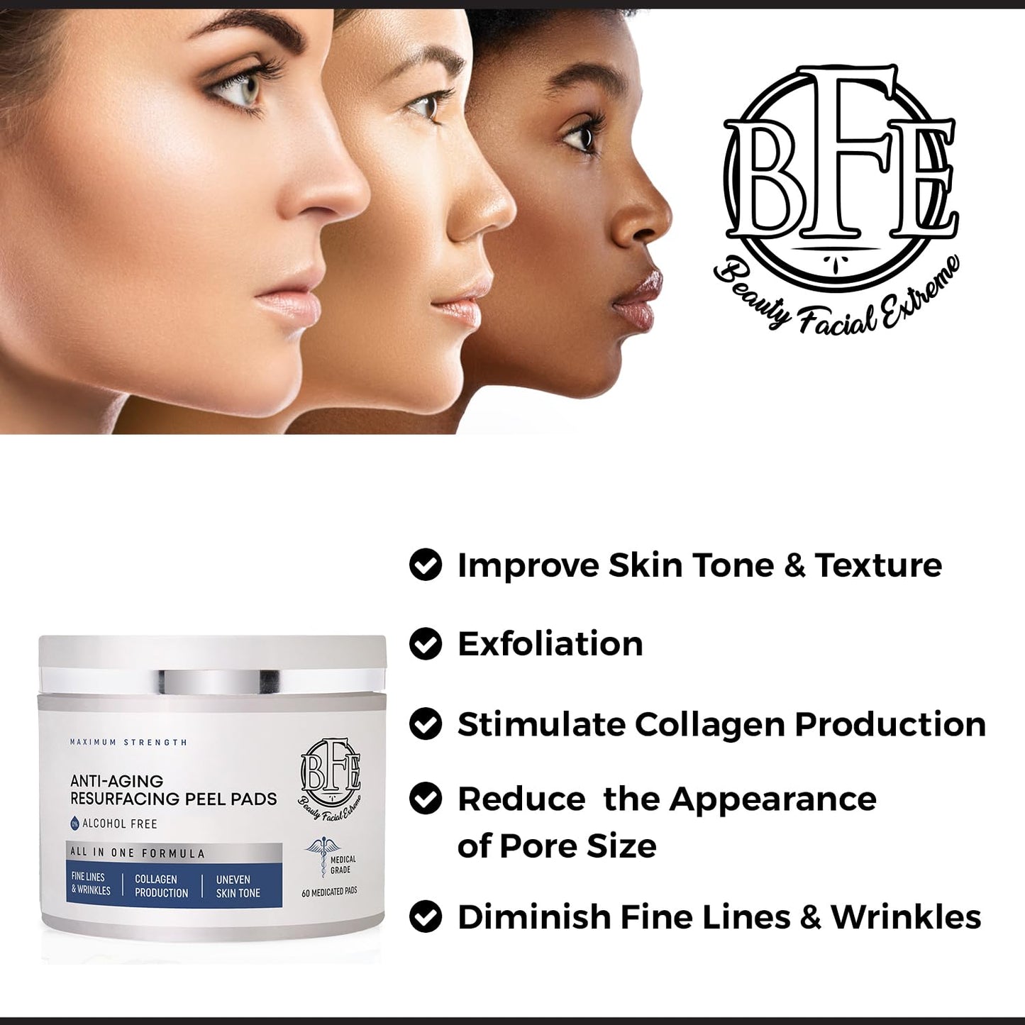 Anti Aging Resurfacing Exfoliating Peel Pads Treatment- Contains Lactic, Salicylic, & Glycolic for Face & Body. Repairs Fine Lines, Wrinkles, Dark Spots, Pores, Acne Scars & Uneven Skin Tone.