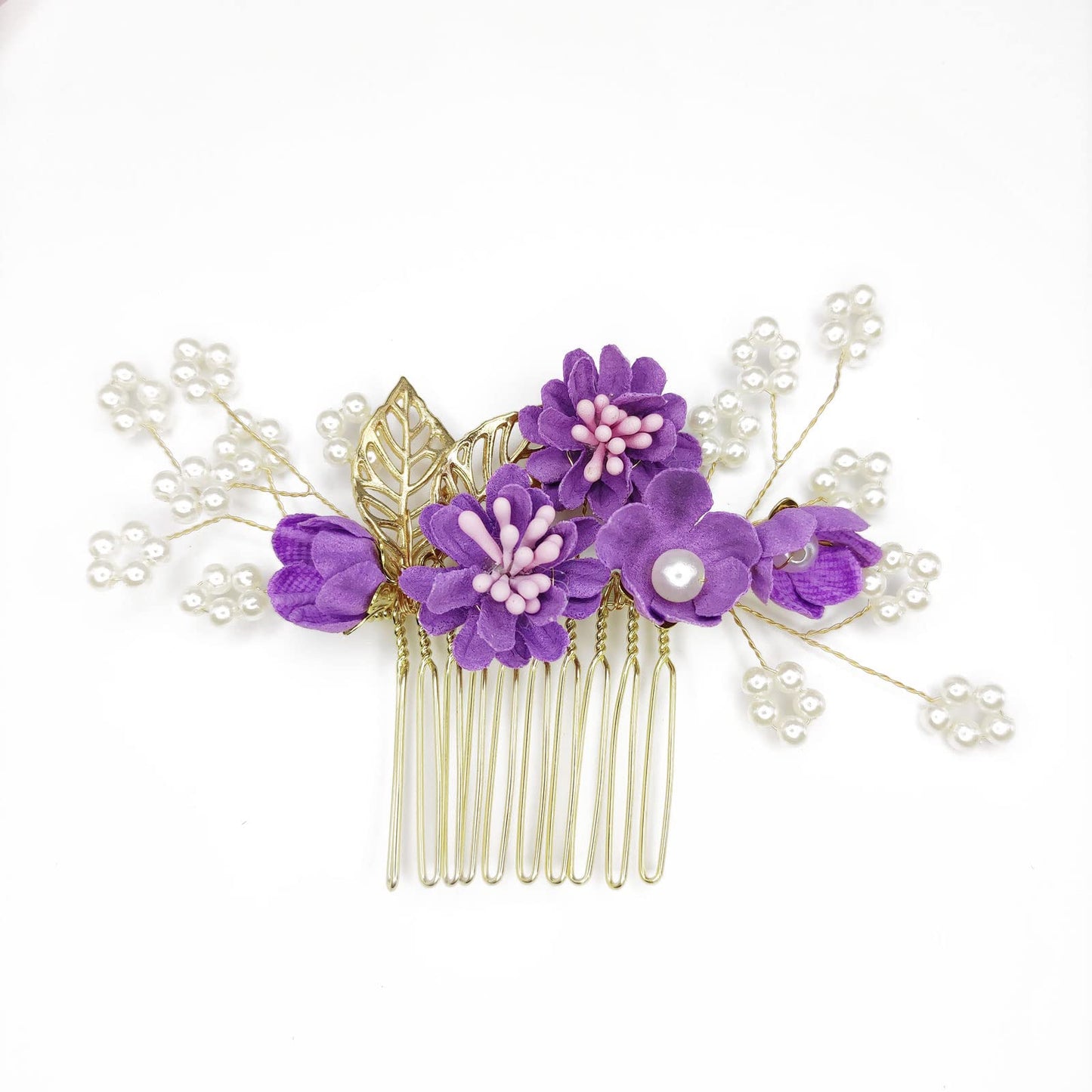 QUEOUNR Flower Wedding Hair Comb, Bridal Hair Combs Decorative Hair Accessories Purple Hair Pins Head-piece Gift for Prom Women Girls Bridesmaid,H31