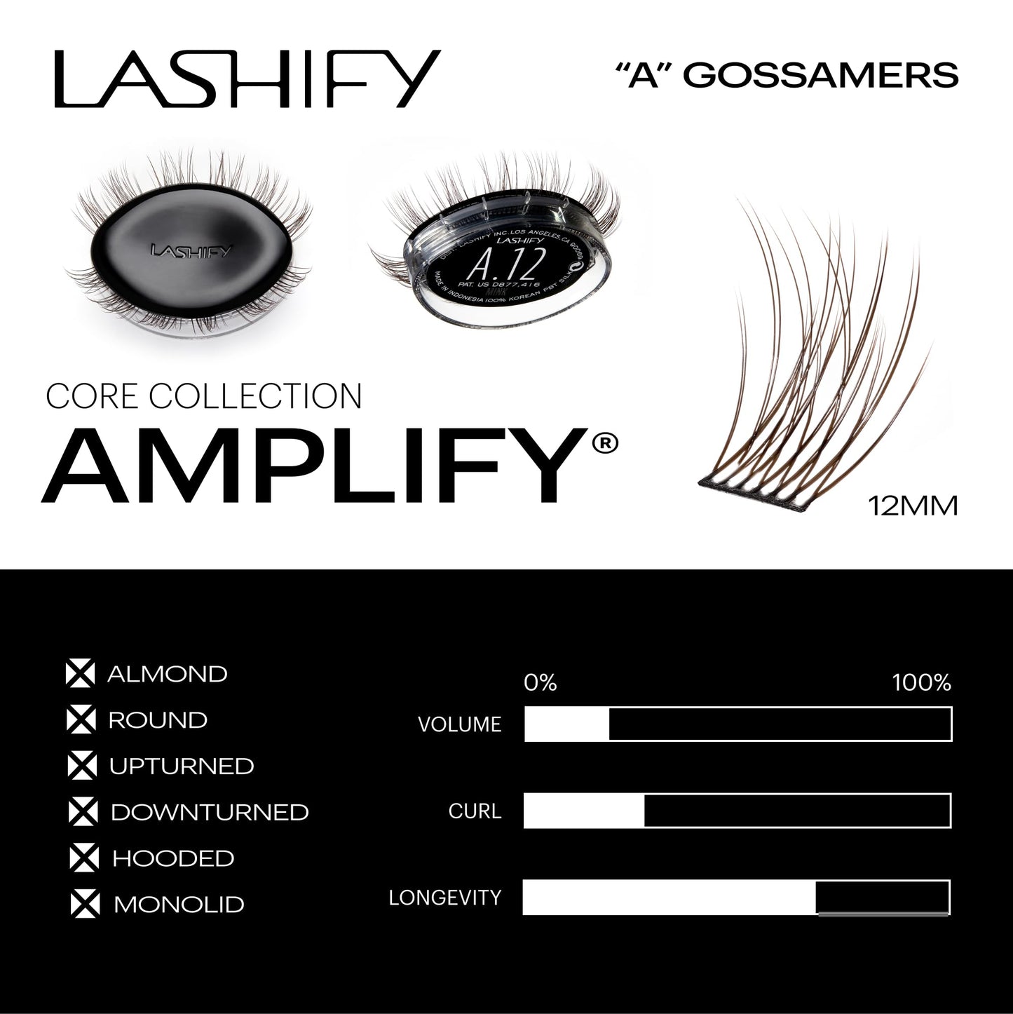 Lashify Amplify 12mm Gossamer Eyelash Extensions Refill, Minx Color, DIY False Lashes for a Natural Look