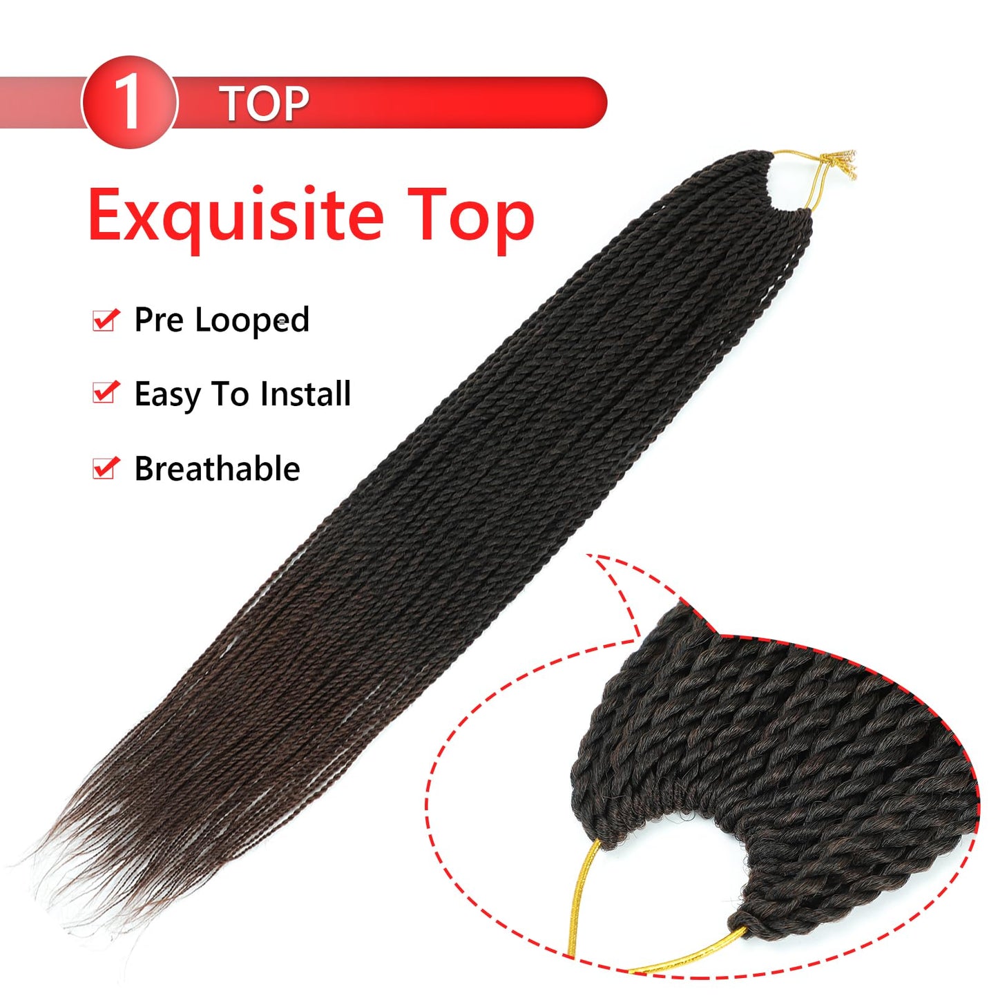 Senegalese Twist Crochet Hair For Black Women 22 Inch 7 Packs Crochet Senegalese Twists Crochet Twists Pre Looped Small Crochet Braids Hair 30Stands/Pack Hot Water Setting(22 Inch, T1B/30)