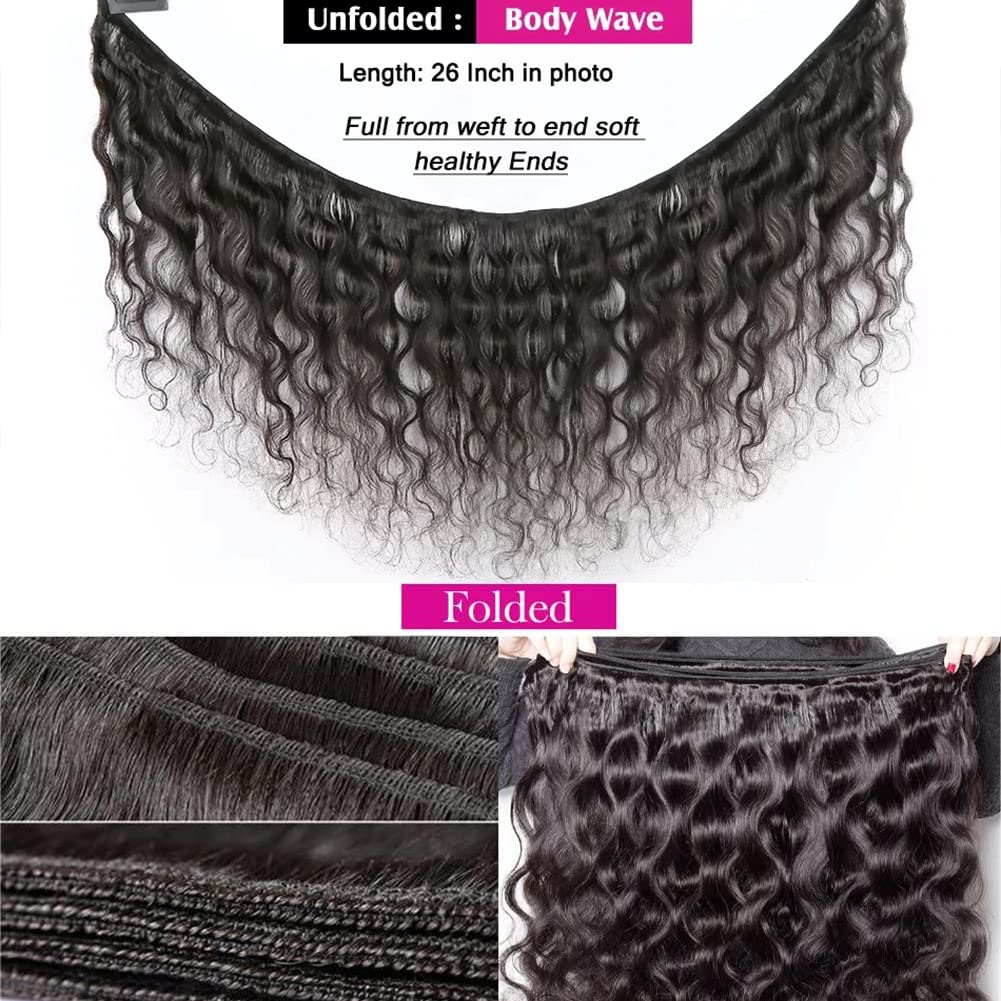 Body Wave Bundles Human Hair 26 Inch 10A Grade One Single Bundle Human Hair Body Wave for Black Women Unprocessed Brazilian Virgin Hair Extensions Human Hair Bundles Body Wave Natural Black