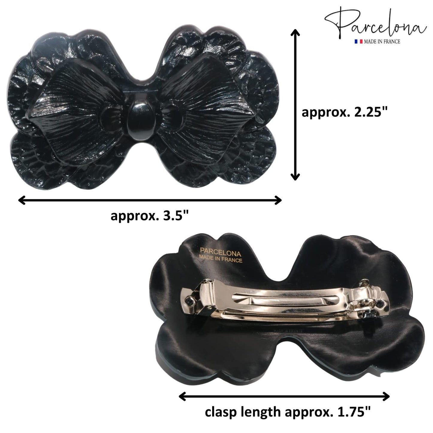 Parcelona French Large Petal 3.5" Celluloid Women Hair Barrette Clip(Black)