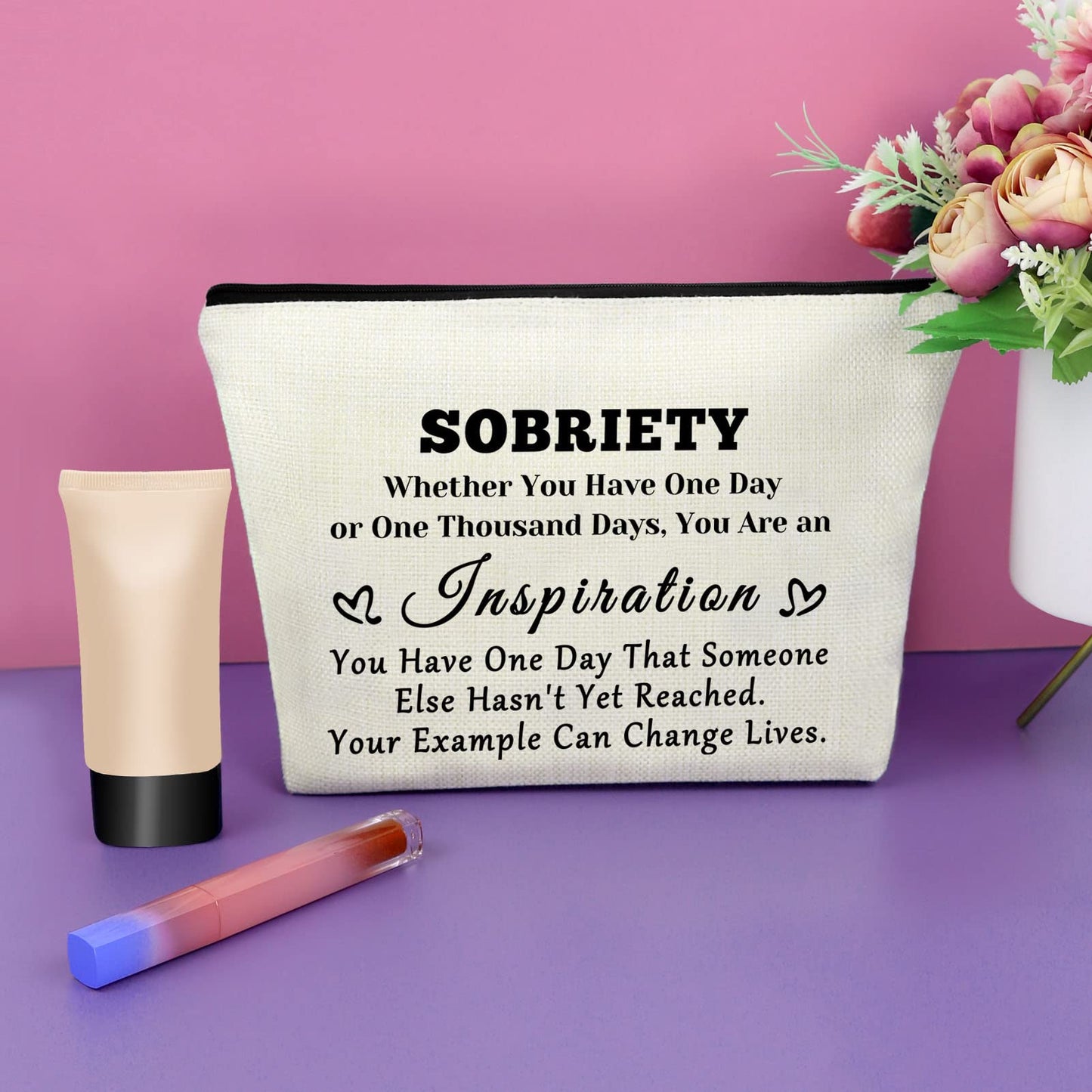 Sobriety Gift for Women Addiction Recovery Gifts Makeup Bag Encouragement Gift for Friend AA Gifts Cosmetic Bag Recovery Gift Alcoholics Anonymous Gift New Beginnings Gift Cosmetic Travel Pouch