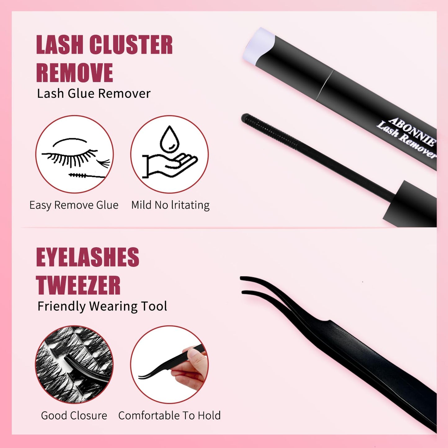 ABONNIE DIY Lash Extension Kit,Cluster lash Extensions Kit, 10-16mm Mix Wispy Lash Clusters, 100D D Curl Lash Clusters Kit with Bond and Seal and Tweezer and Remover,at Home Lash Extensions Kit