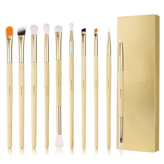 BEILI Eye Makeup Brushes 10pcs Eyeshadow Brushes Vegan Makeup Brushes Set with Soft Synthetic Hairs & Real Bamboo Wood Handle for Eyeshadow, Blending,Concealer, Eyebrow, Eyeliner(Rose Golden)