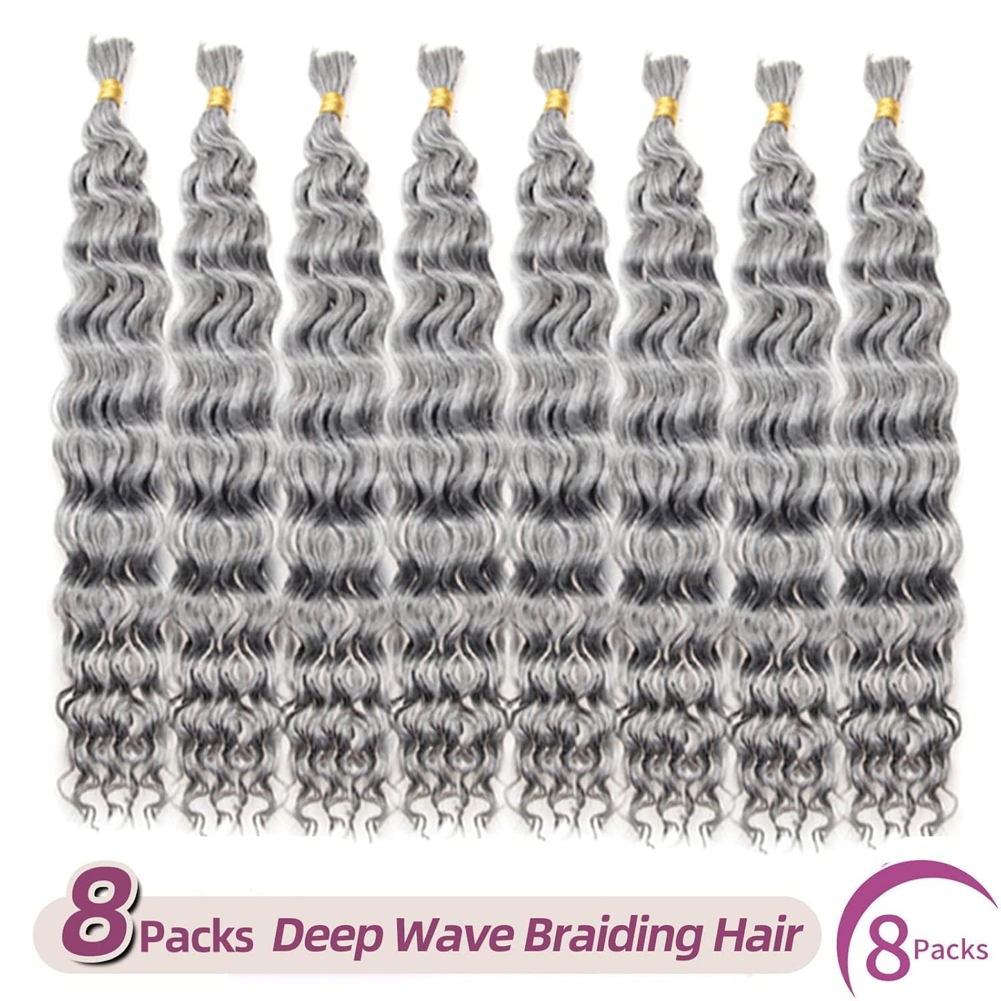 SUYIAPIY Boho Hair for Braiding Deep Water Wave Braiding Hair No Weft Grey Curly Braiding Hair Curly Braiding Hair for Boho Braids Wet and Wavy Braiding Hair (Grey#, 18 inch,8 pack)