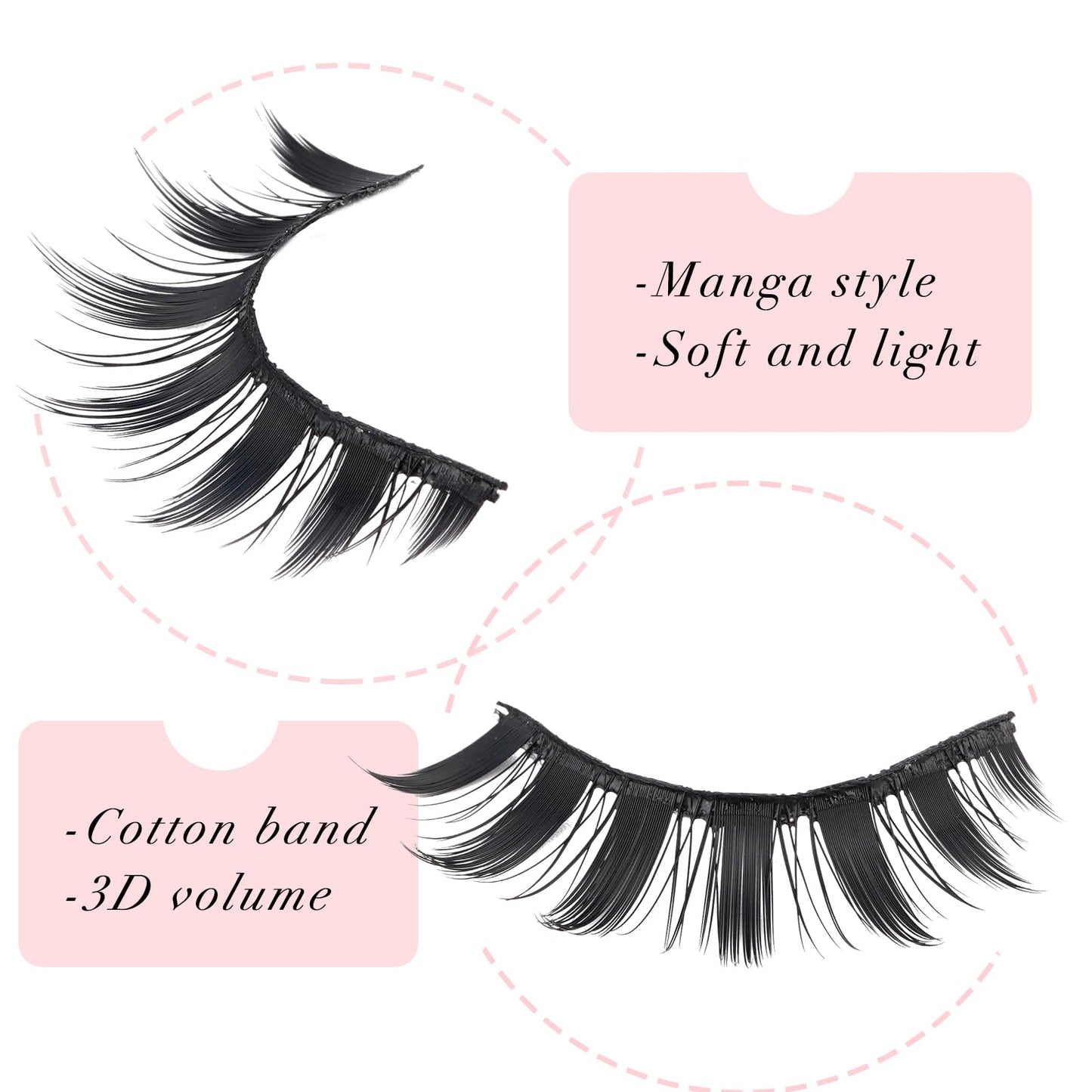 LANKIZ Manga Lashes Natural Look Anime Lashes False Eyelashes Lash Clusters Korean Japanese Makeup Asian Cosplay Fake Eyelashes Mink Wispy Fluffy Cluster Lashes 7 Pairs(Manga-14)