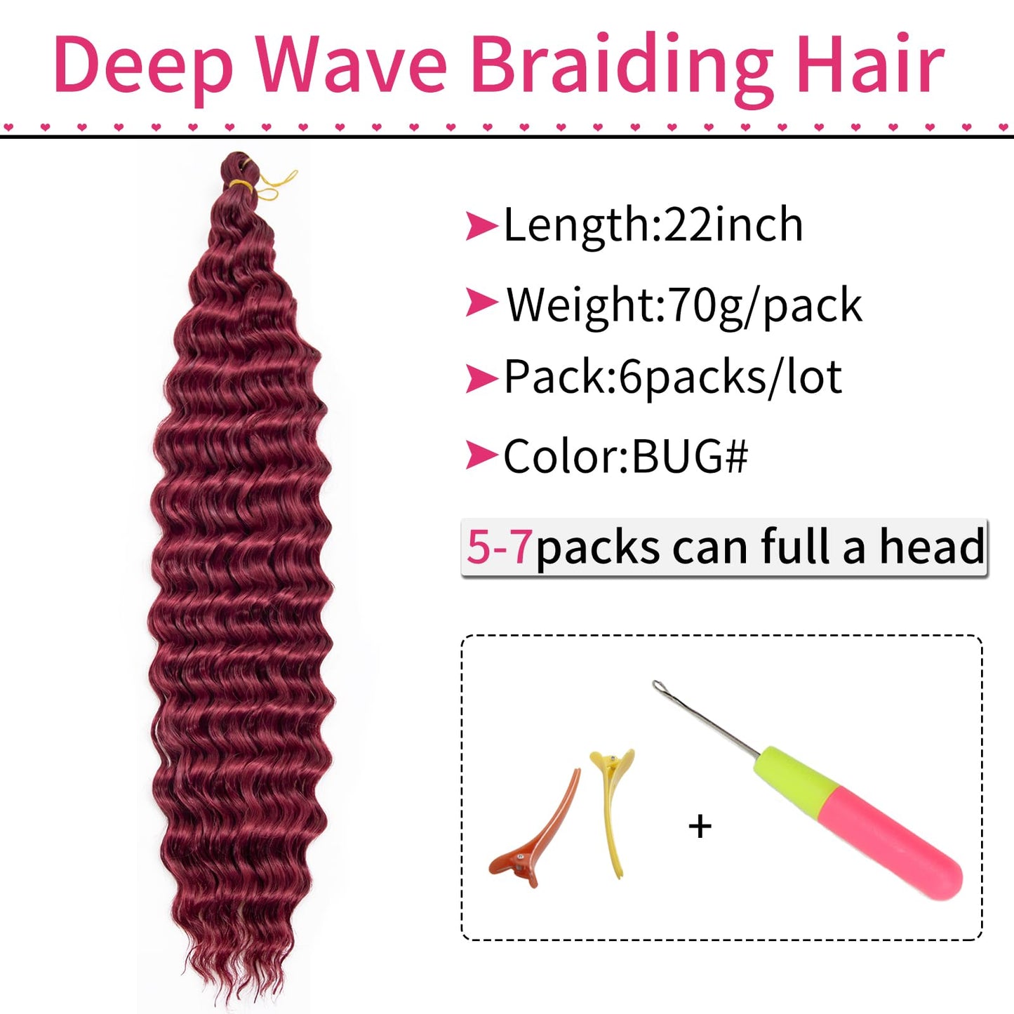 Curly Braiding Hair Ocean Wave Crochet Hair 22Inch Deep Curly Crochet Braids Wet and Wavy Braiding Hair Synthetic Crochet Hair for Black Women Human Hair (BUG, 22 Inch (Pack of 6))