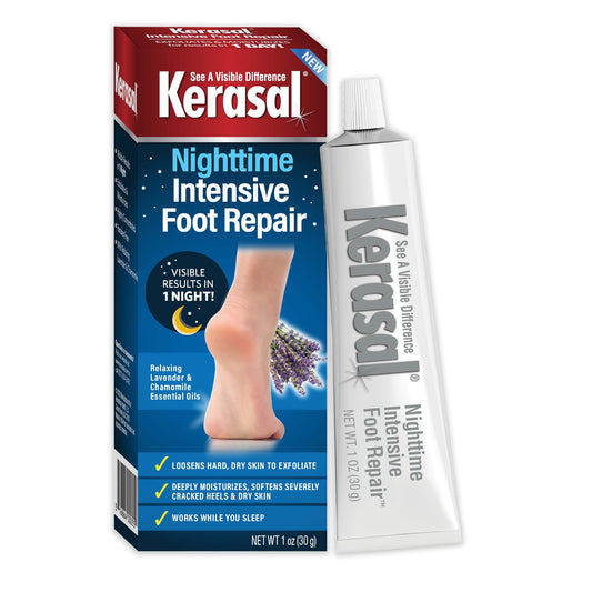 Kerasal Nighttime Intensive Foot Repair, Skin Healing Ointment for Cracked Heels and Dry Feet, 1 oz