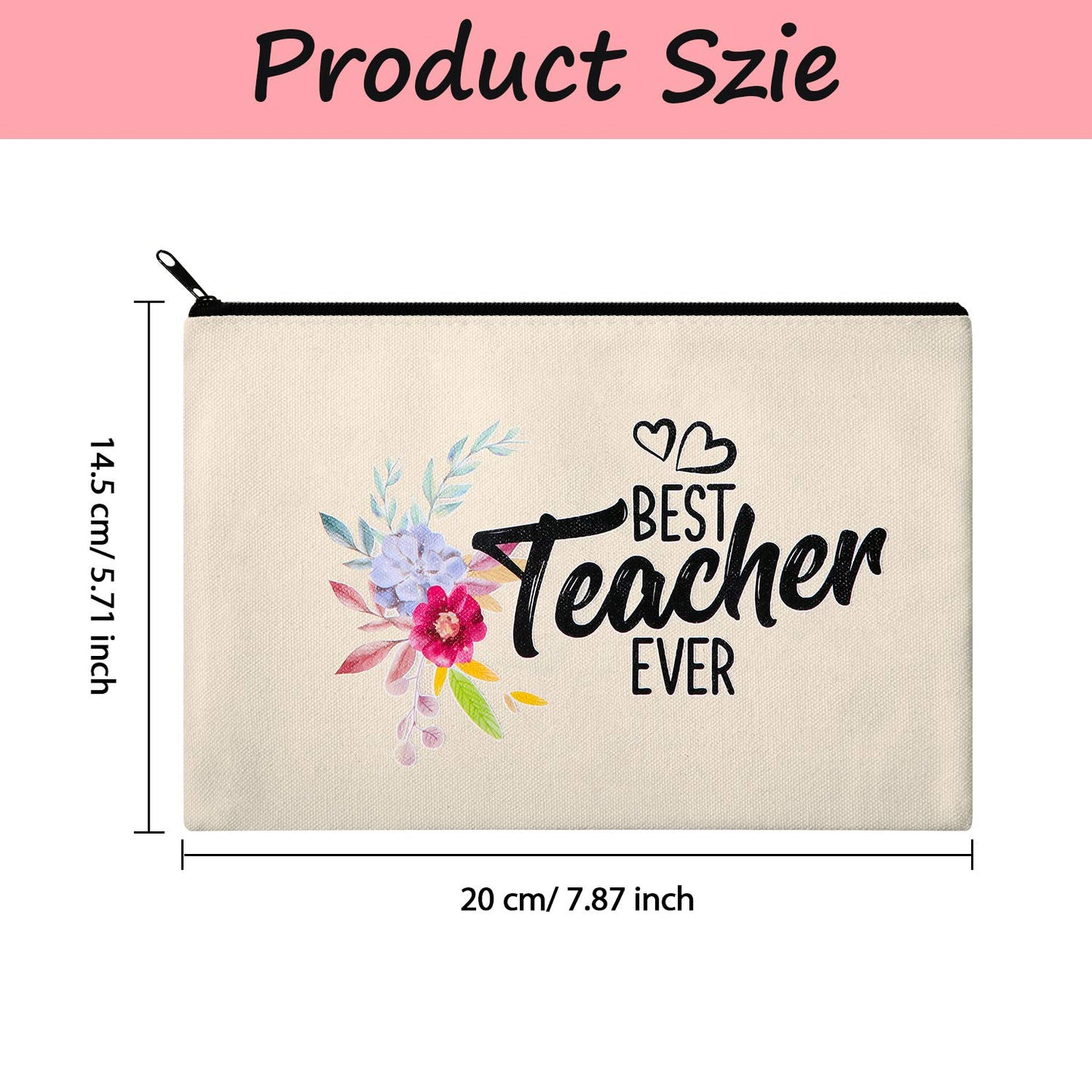 Frienda 16 Pieces Teacher Makeup Bag Multipurpose Cosmetic Bag Teacher Travel Toiletry Pouch Teacher Gift Canvas Bags with Zipper for Women Teacher(Flower Pattern)