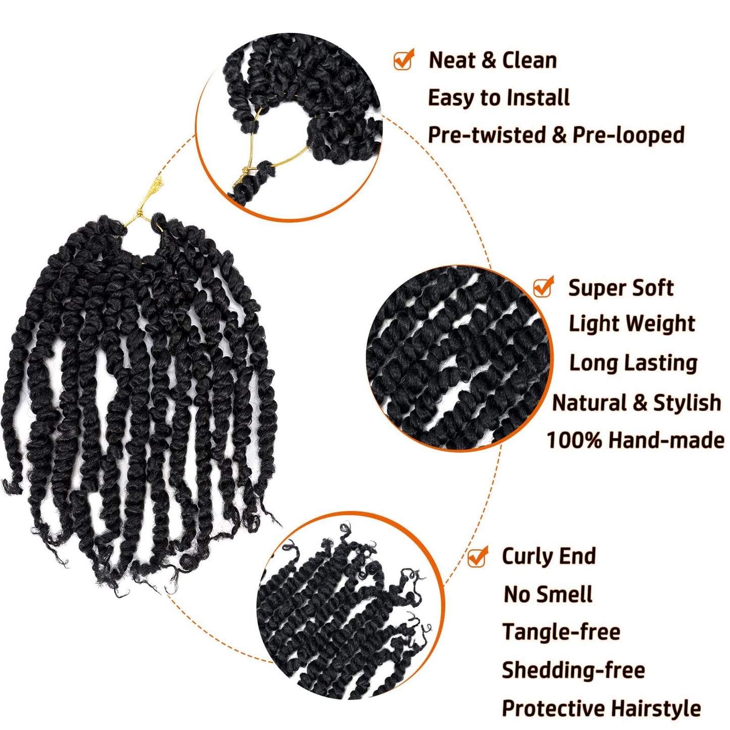 Passion Twist Hair 14 Inch Pre-twisted Passion Twist Crochet Hair for Women Pre-looped Water Wave Crochet Braids Bohemian Curly Crochet Hair Synthetic Hair Extensions 8 packs 1B