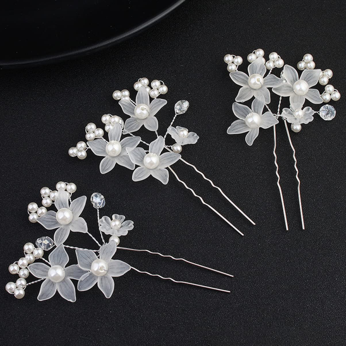 LALAFINA 12Pcs Flower Bridal Hair Pins White Flower U Shape Hairpins Pearl Bridal Hair Pins Bride Hair Piece Wedding Hair Accessories for Bridal Women