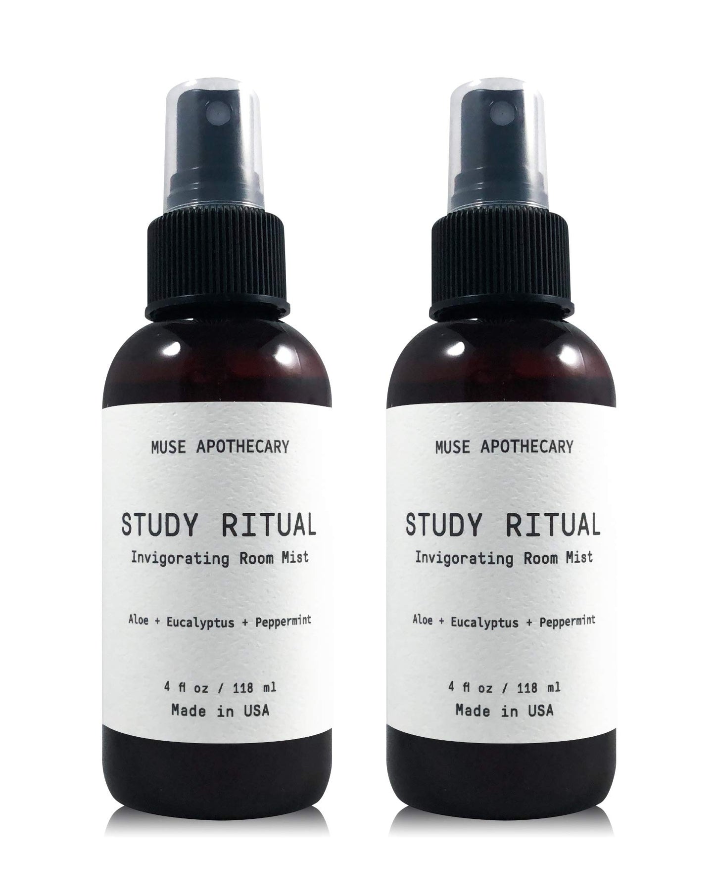 Muse Bath Apothecary Study Ritual - Aromatic and Invigorating Room Mist, 4 oz, Infused with Natural Essential Oils - Aloe + Eucalyptus + Peppermint, 2 Pack