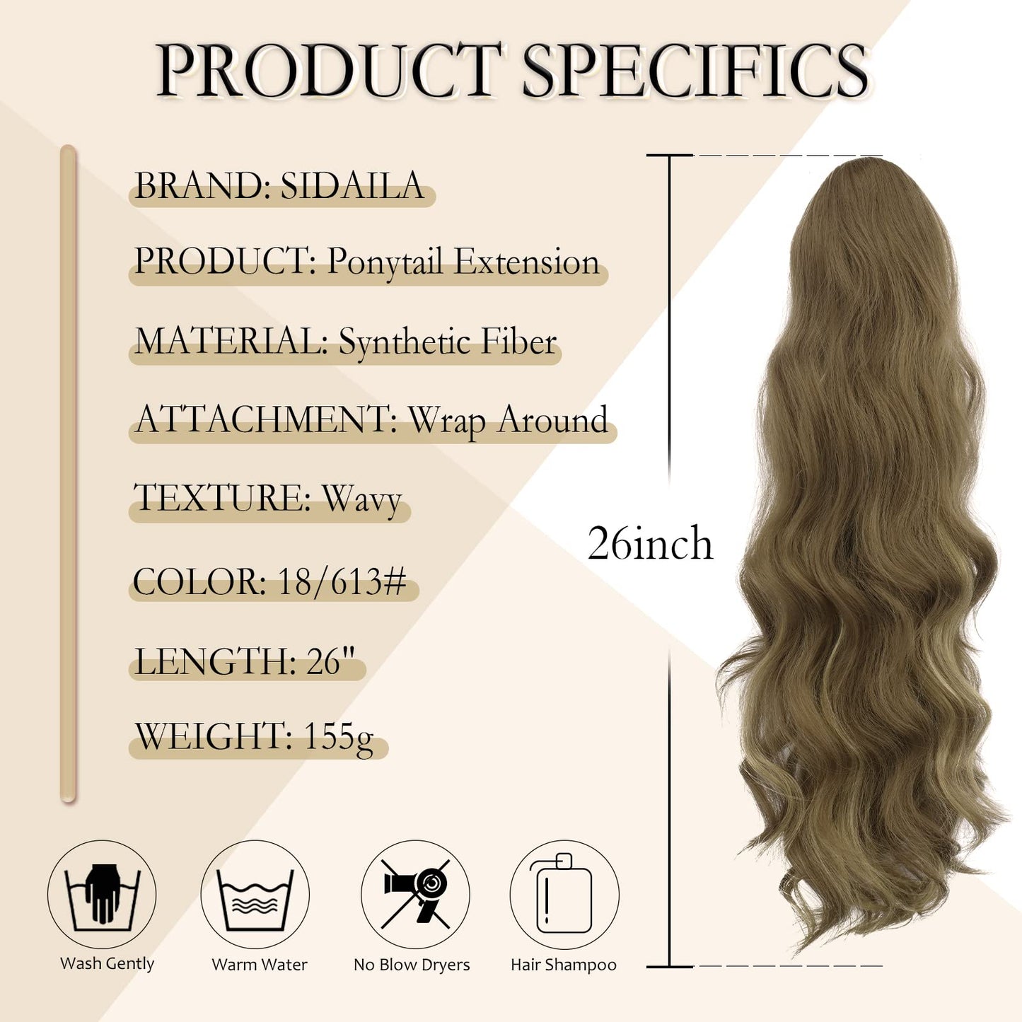 26 Inch Hair Extensions Ponytail Heat Resistant Synthetic Clip in Ponytail Hair Extensions Wavy Wrap Around Drawstring Hairpiece for Women Long Ponytail Extensions (Blonde Mix Brown)