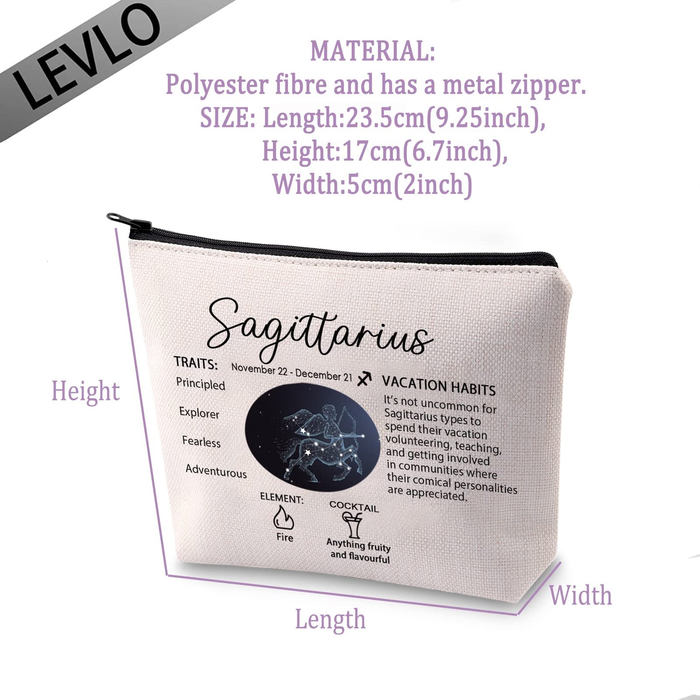 LEVLO 12 Constellation Travel Toiletry Bags 12 Zodiac Cosmetic Makeup Bag Christmas Mother's Day Birthday Gifts(Sagittarius)