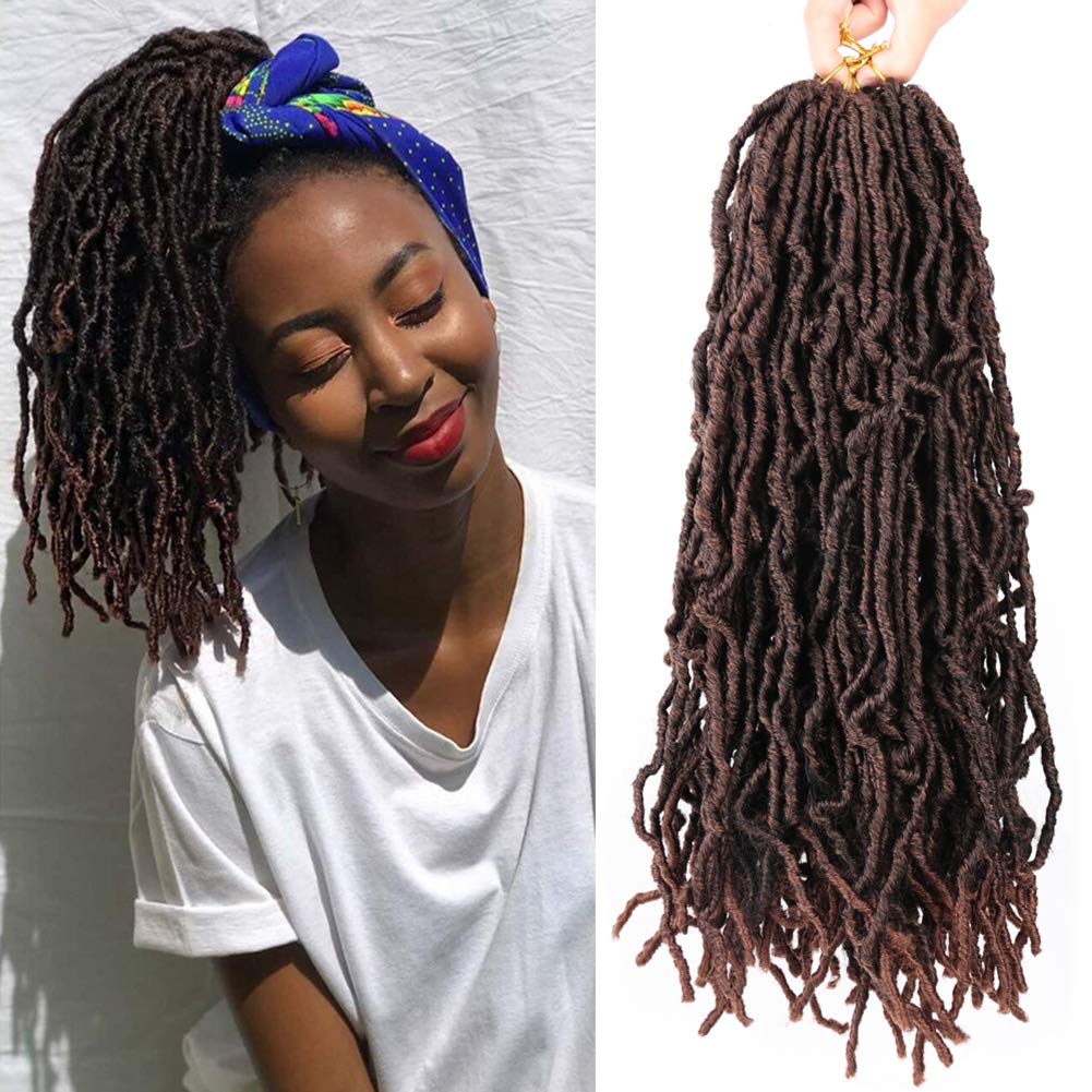 New Faux Locs Crochet Hair 18 Inch 6 Packs Natural Black New Faux Locs Crochet Hair Goddess Curly Faux Locs Crochet Hair 126 Strands (18 Inch, T1B/30)