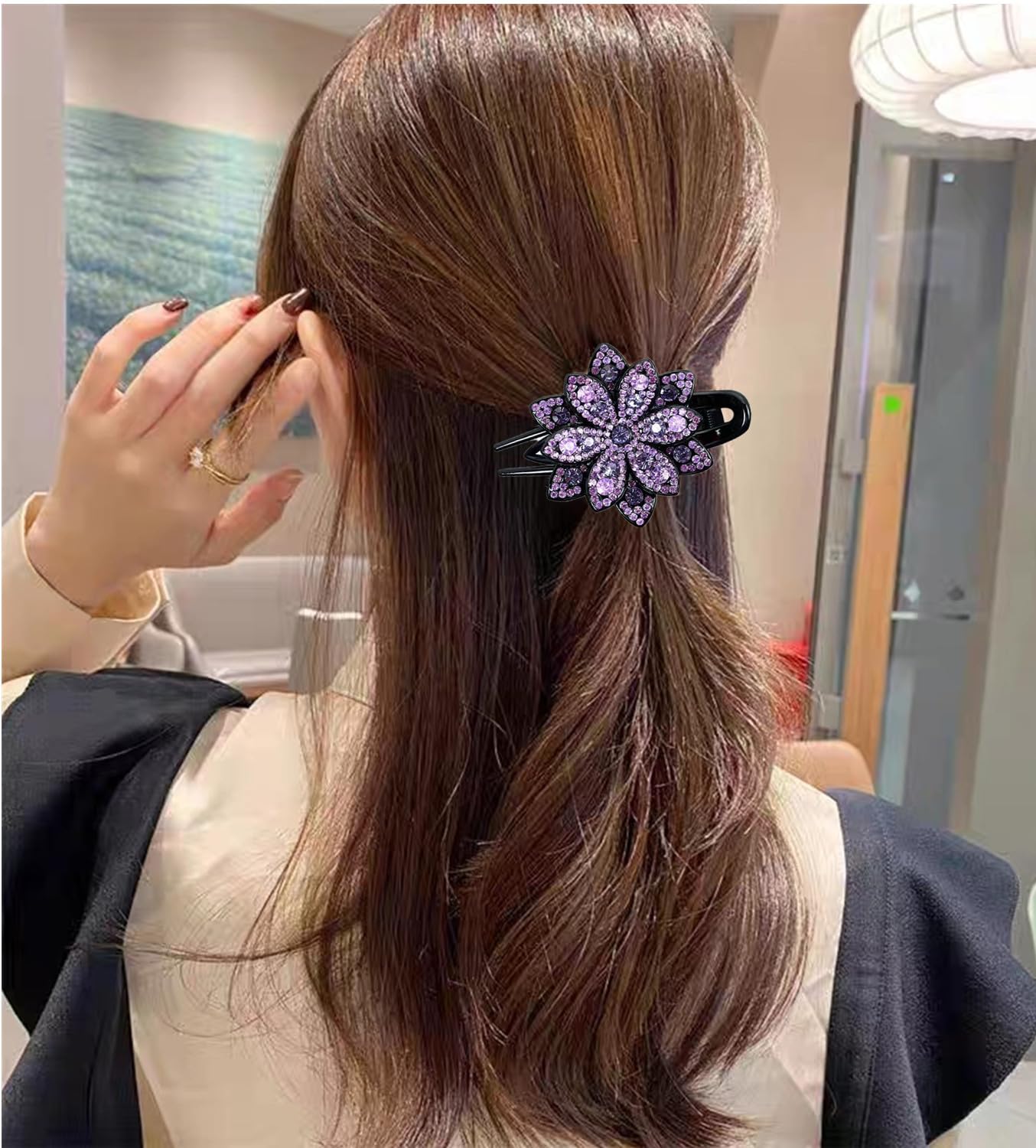 5 PCS Double Flower Rhinestone Hair Clip Elegant hair Accessories Long Hair Adult Hair Jewelry For Women Crystal Thick Hairpin