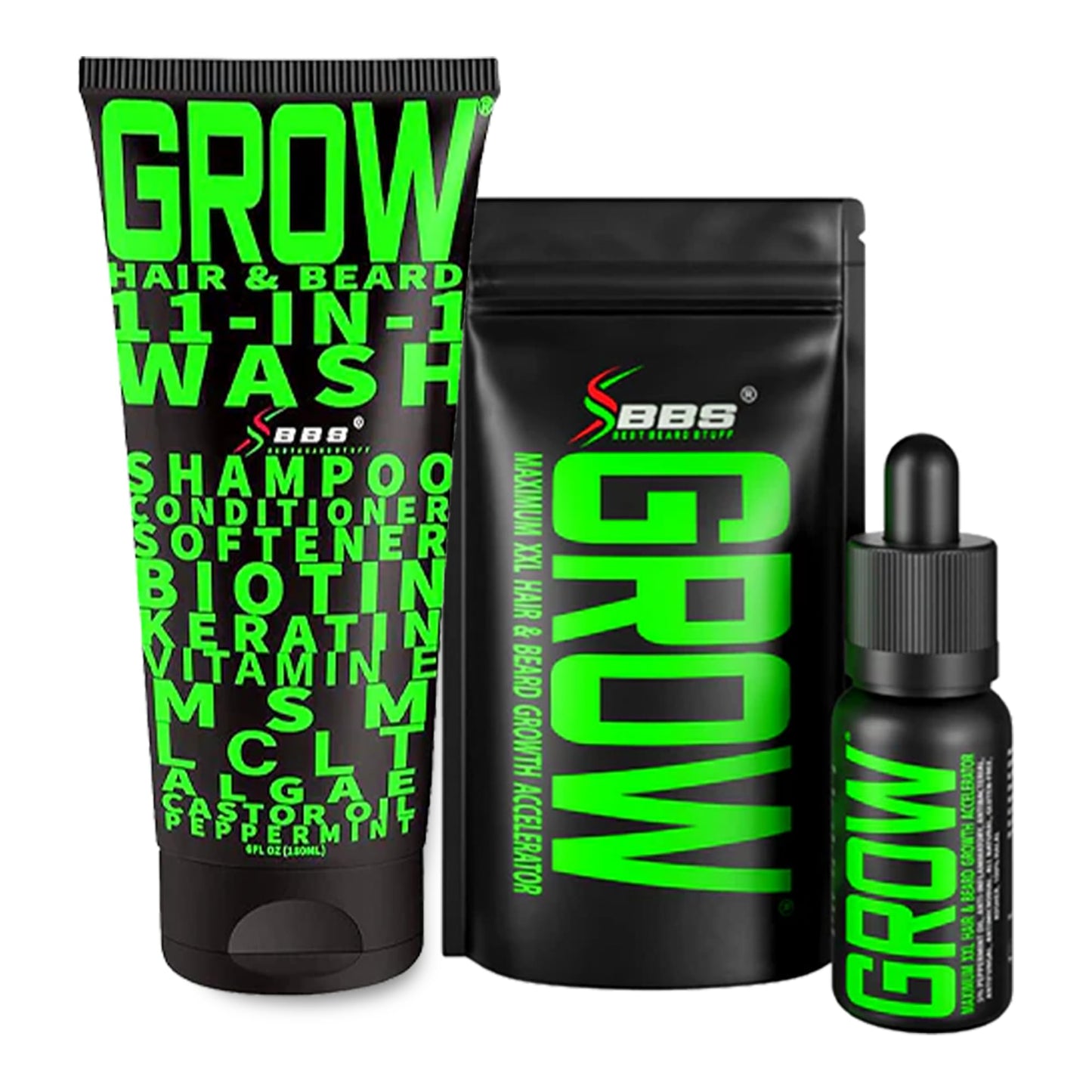 Beard Growth Kit w/GROW Beard Oil for Men (Beard Growth Oil for Men, Beard Conditioner) + GROW Hair & Beard Shampoo (11-in-1 Biotin Shampoo for Men)