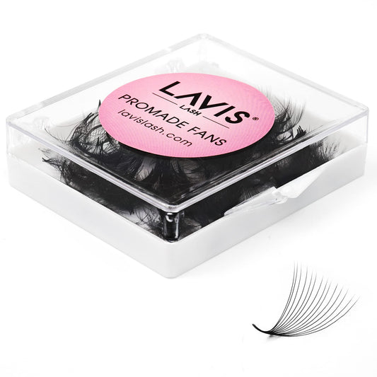 LAVISLASH 500 Promade Fans Eyelash Extension | Handmade Loose Volume Lash | Mutiple Options 3D-8D/10D/12D/14D/16D Fans | 0.03/0.05/0.07mm Thickness | C/CC/D Curl | 8-16mm Length(14D-0.03-C-12mm)