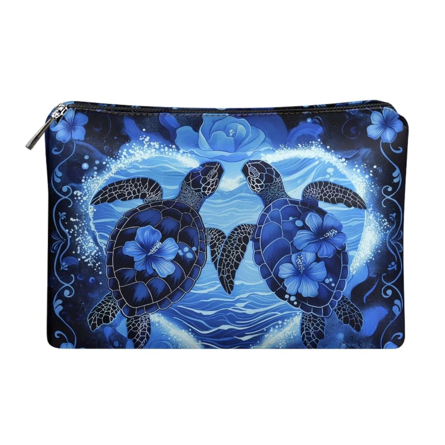 ELEDIZI Floral Sea Turtle Makeup Bag for Purse Travel Toiletry Bag for Women Carry On Waterproof Zippered Cosmetic Bag Pu Leather Skin Care Bag Multifunctional Storage Bag for Small Items,Keys,Liptick