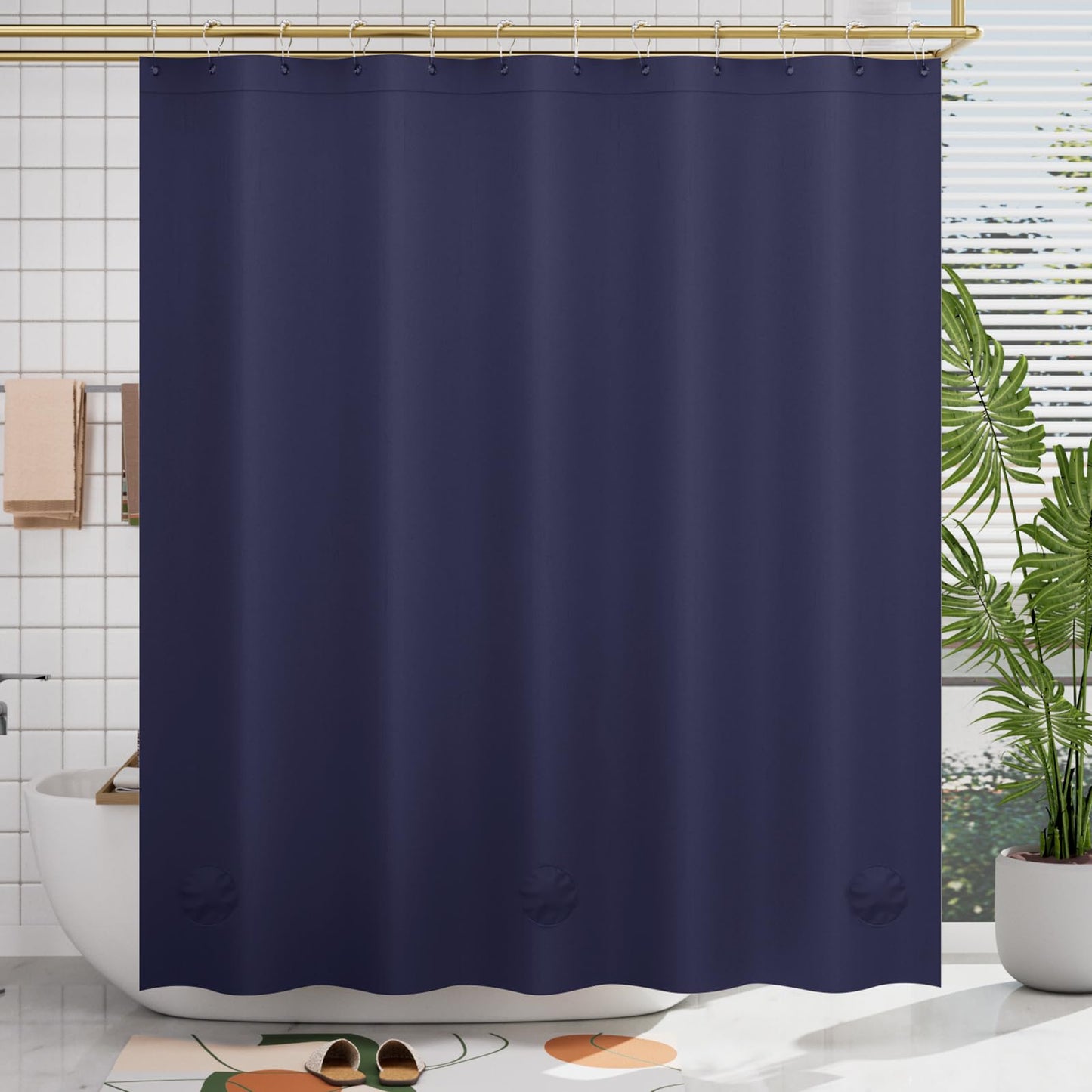 AmazerBath Navy Blue Shower Curtain Plastic, Thick PEVA Shower Curtain Navy, Navy Blue Shower Curtains for Bathroom, Heavy Duty Shower Curtain Waterproof 72x72 with 3 Weighted Stones and 12 Grommets