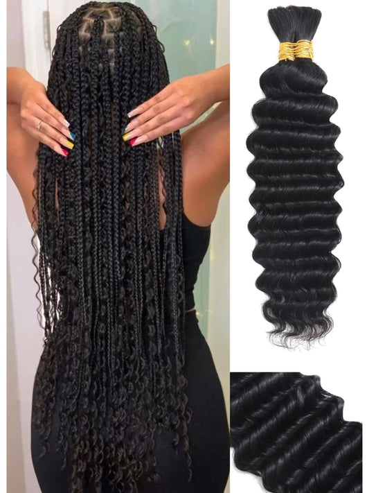 Human Braiding Hair 2Bundles 100g 22 Inch Deep Wave Bulk Human Hair for Braiding No Weft 12A Brazilian Virgin Curly Human Hair Extensions for Boho Braids Wet and Wavy Human Hair Braiding Hair