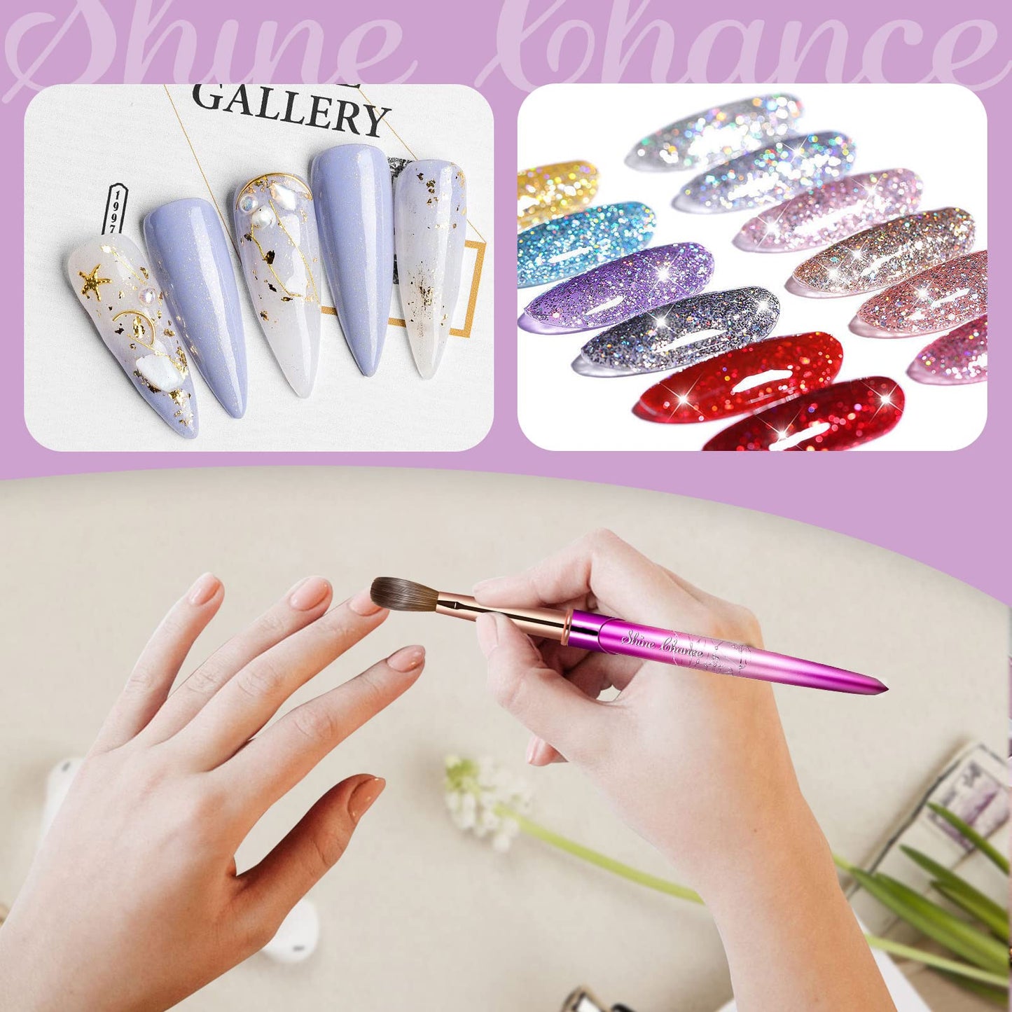 Shine Chance Acrylic Nail Brush Size 8, 100% Real Kolinsky Art Nail Brush for Acrylic Powder Application, Handmade Women Manicure Nail Extension Tool for Professional DIY Home Salon and Beginners