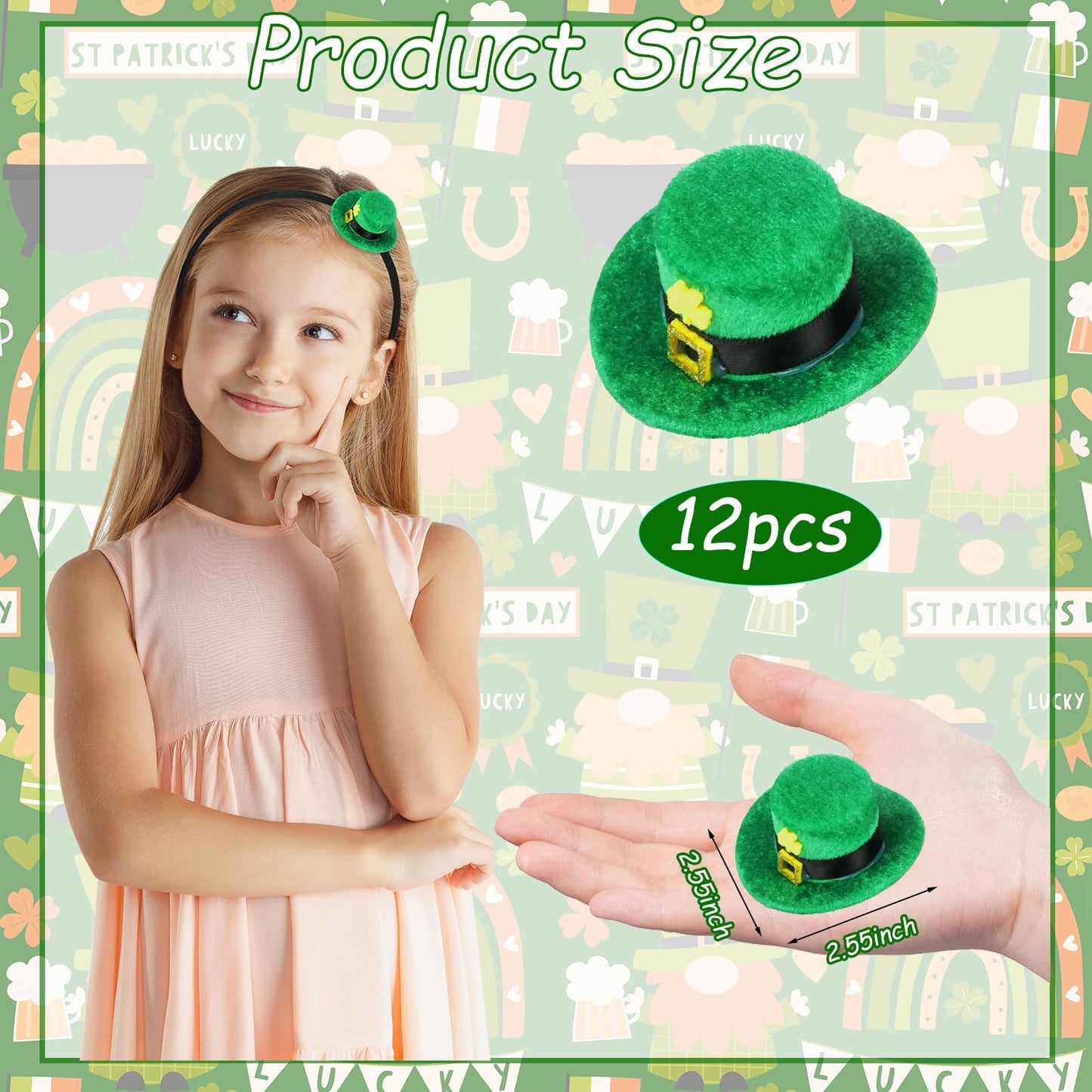 12 Pcs St Patricks Day Hair Clips, St Patricks Day Accessories, Mini Top Hat Hair Clips, Green Cowboy Hat Hair Clips, Saint Patricks Day Hair Accessories Decorations