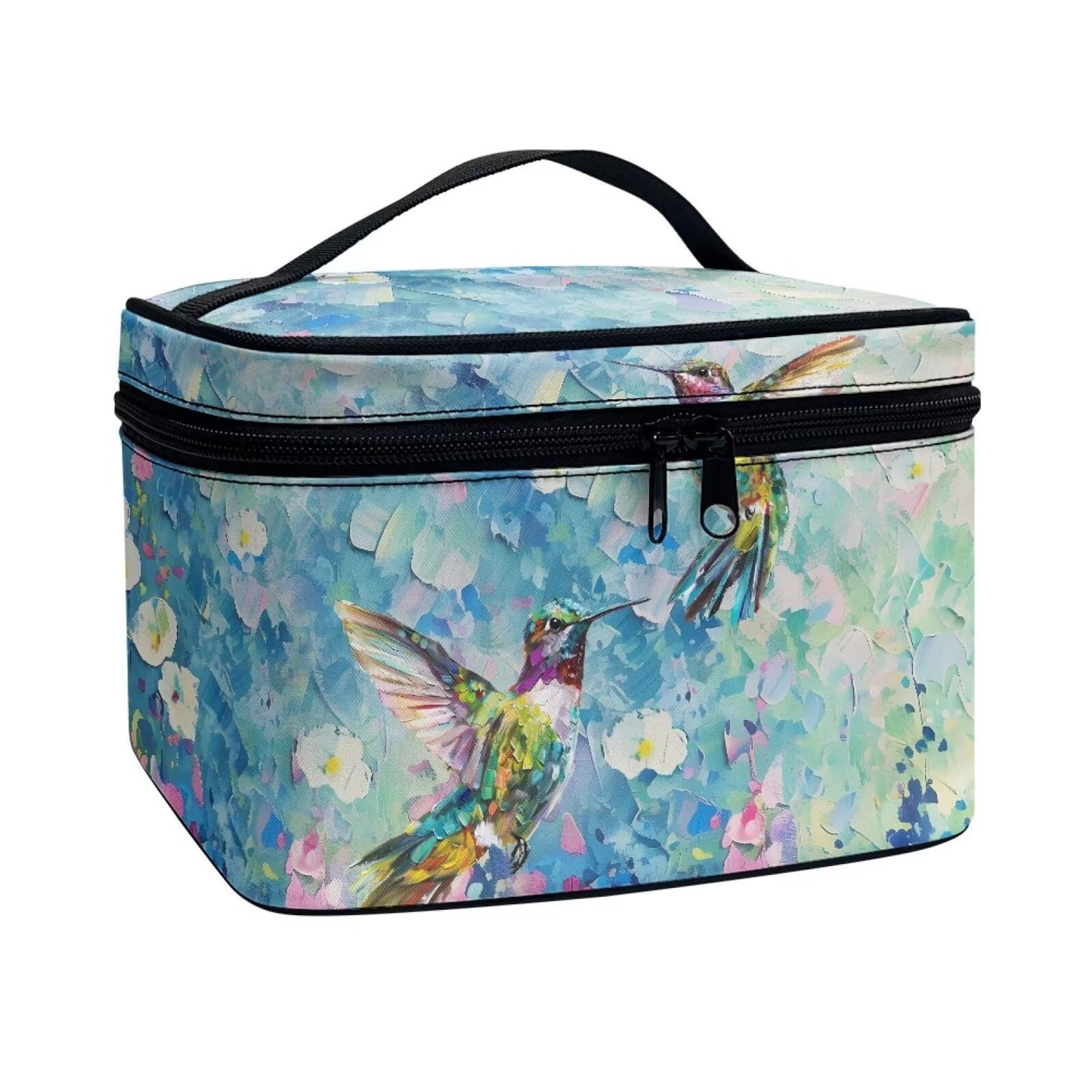 Psaytomey CMakeup Bags for Women Hummingbird Flower Printed Travel Cosmetic Organizer Large Capacity Toiletries Accessories Brush Holder Zipper Case with Top Handle