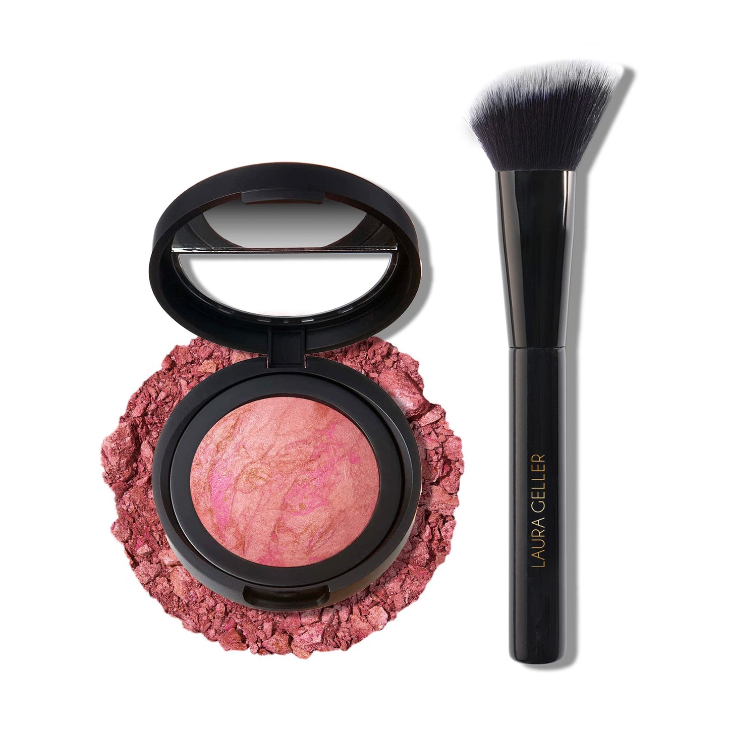 LAURA GELLER NEW YORK Baked Blush-n-Brighten Marbleized Blush - Pink Buttercream & Angled Blush Brush 2pc Set