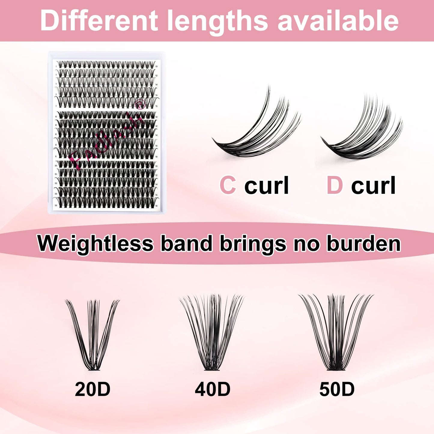 Individual Lashes 300pcs 20D+40D+50D Mixed Lash Clusters C Curl Cluster Lashes Natural Look Lash Clusters Extensions Cluster Lashes DIY Eyelash Extension Supplies (20D/40D/50D-0.07C, 10-18mm)