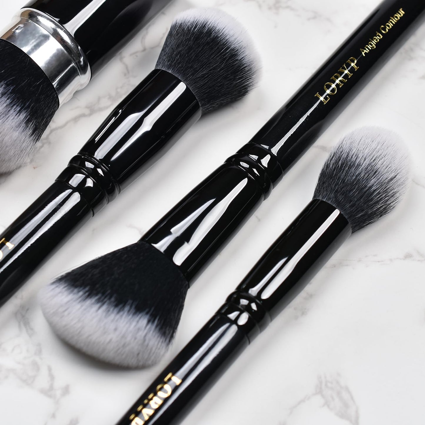 LORYP 4 Pcs Full Face Professional Makeup Brushes Set with Retractable Kabuki Airbrush For Powder,Liquid,Cream,Angled Blush Brush, Foundation Brush, Tapered Highlight Brush