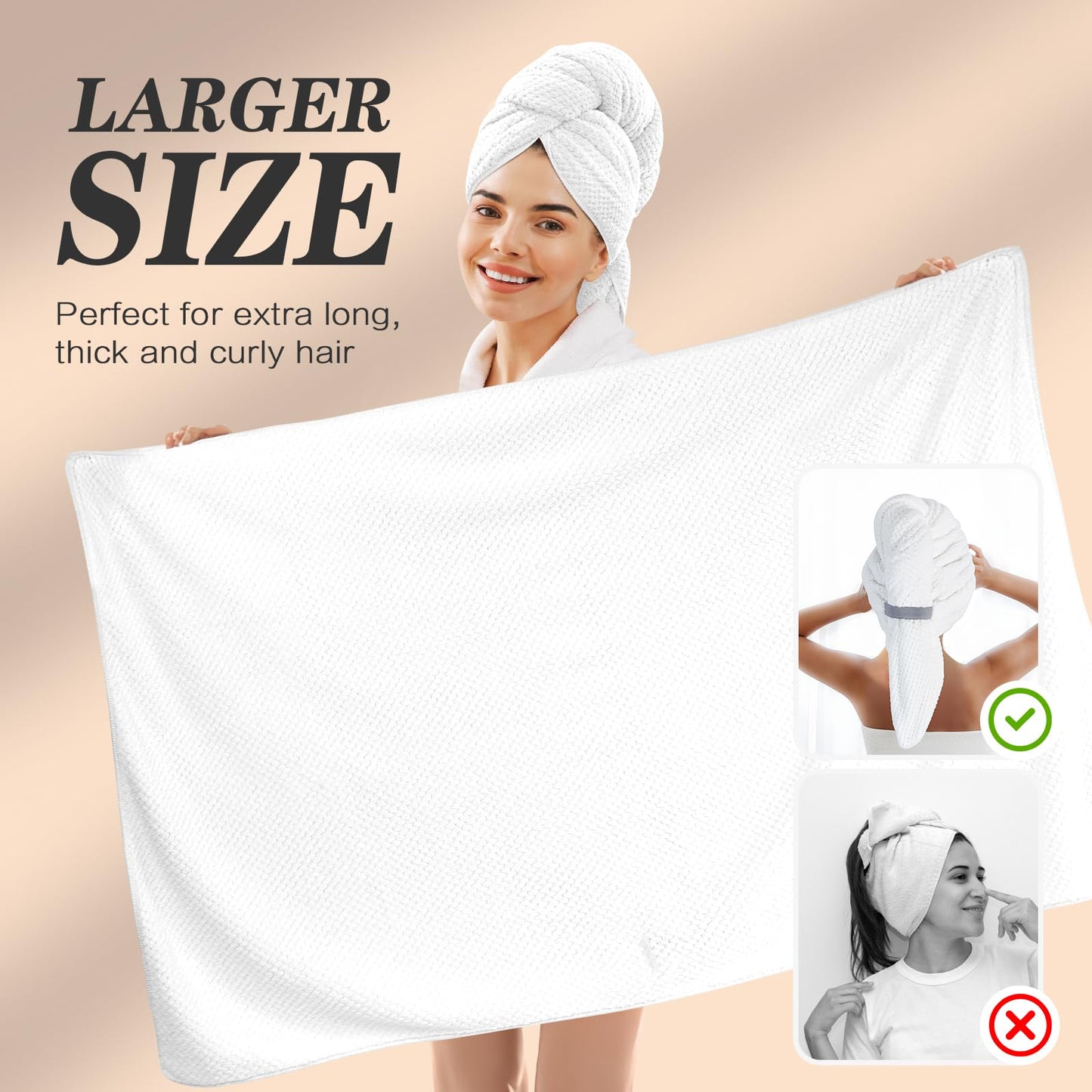 Large Microfiber Hair Towel Wrap for Women, Super Absorbent Hair Drying Towel, Anti Frizz Fast Drying Hair Turbans for Long Curly Hair Hair Wrap Towels