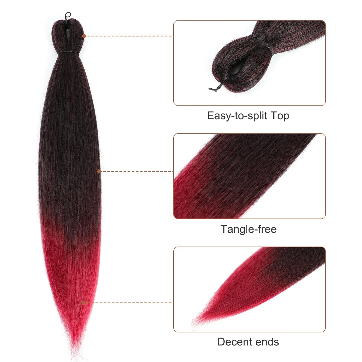 DIFUNEE Pre-stretched Braiding Hair - 16 Inch 8 Packs Ombre Red Short Braiding Hair For Twist or Box Braids, Yaki Texture Hot Water Setting Synthetic Braiding Hair Extensions (16 Inch, T530-8P)