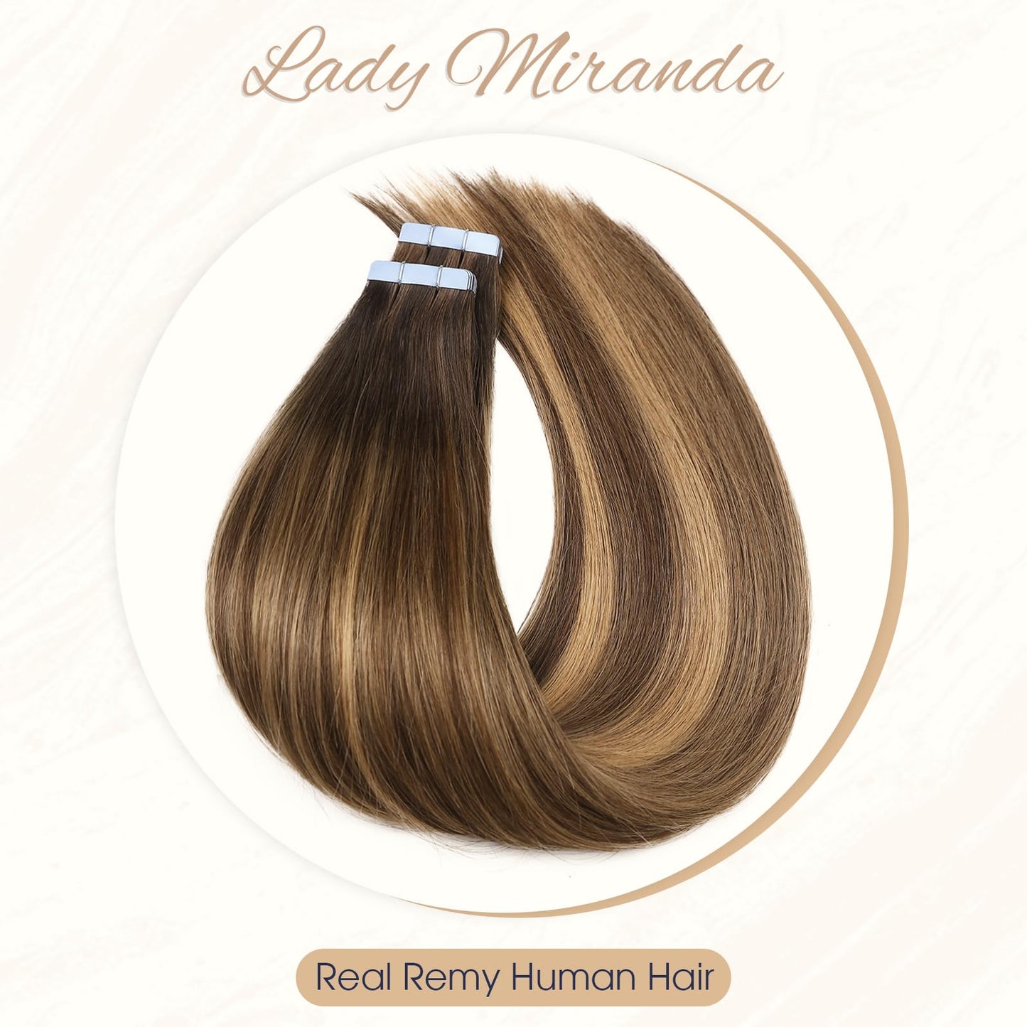 LADY MIRANDA Tape in Hair Extensions Human Hair 100% Remy Hair Extensions 20 Inch 20 Pcs 50g/pack Tape in Extensions Seamless Invisible Long Lasting Tape in Hair Extensions (T4/27, 20 Inch)