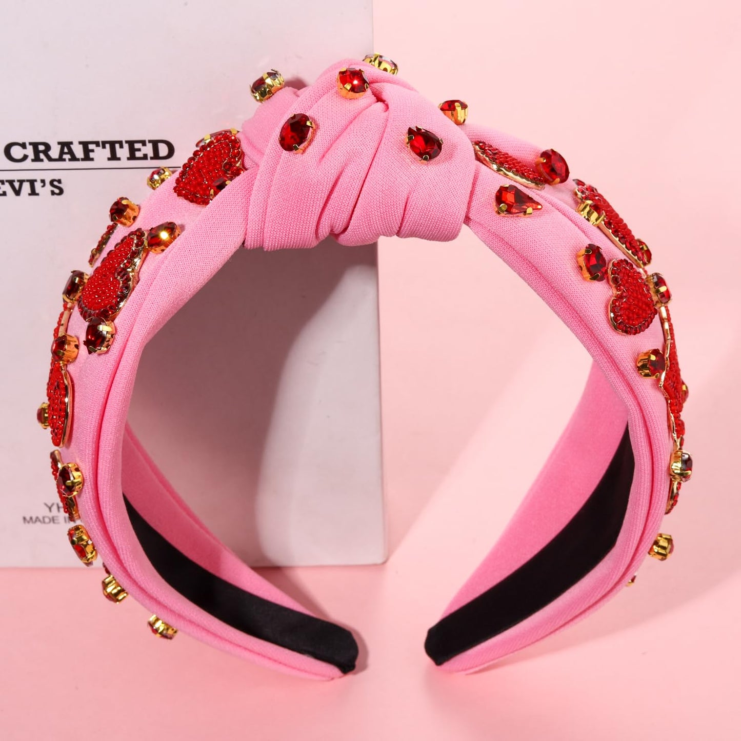 CEALXHENY Valentine’s Day Headband for Women Rhinestone Heart Headbands Red Pink Crystal Knotted Headband Valentine’s Day Hair Accessories Gifts (XO)