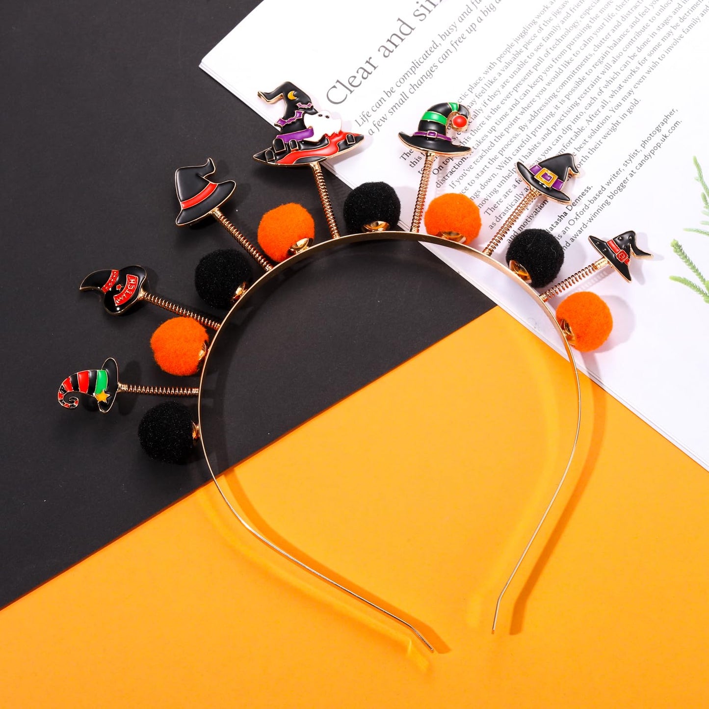 HEIDKRUEGER Halloween Headband Witch Hat Hairbands for Women Black Orange Ball Headband Halloween Holiday Costume Hair Hoop (Witch Hat-Halloween)