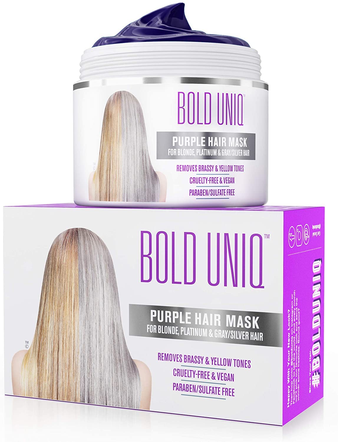 Purple Hair Mask - For Blonde, Platinum, Bleached, Silver, Gray, Ash & Brassy Hair, BoldPlex 5 Conditioner, and Coconut Hair Mask Bundle - Paraben & Sulfate free, Cruelty-free & Vegan