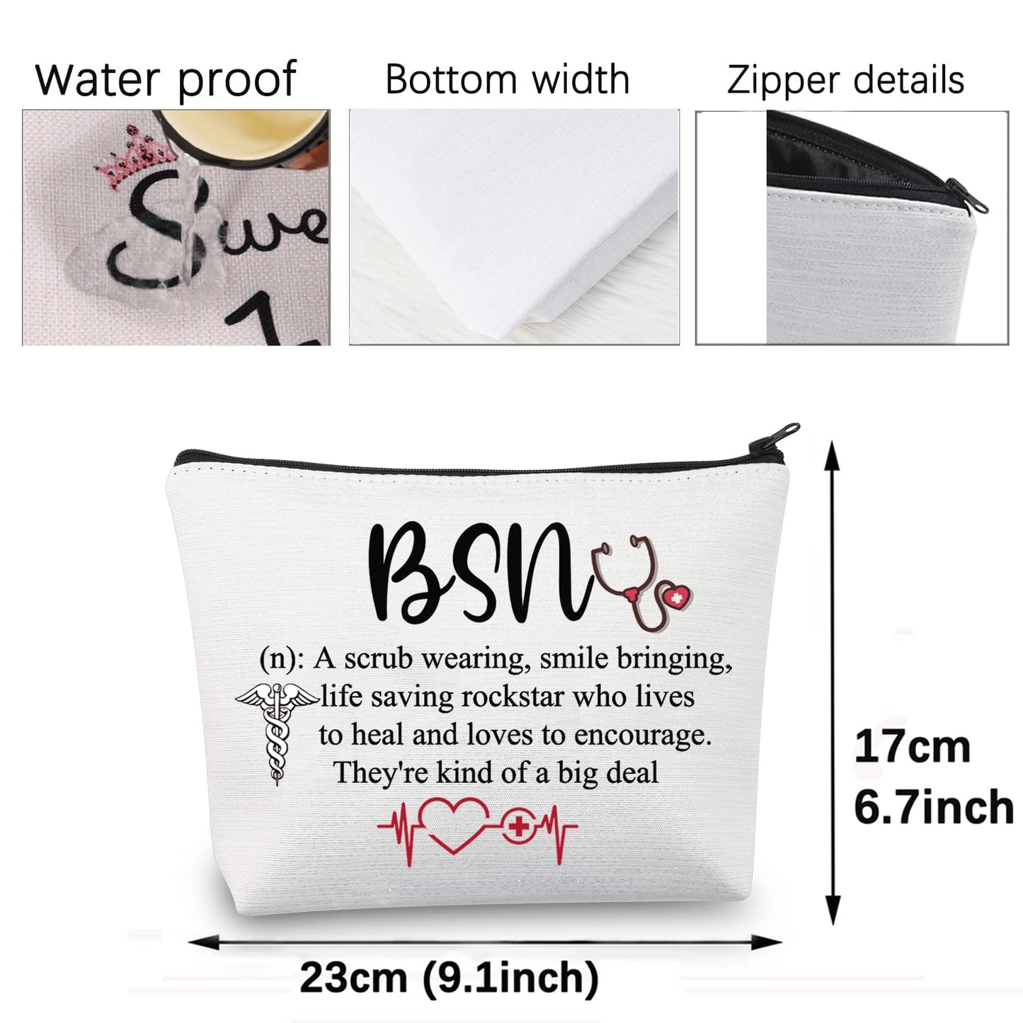 CMNIM BSN Gifts Bachelor of Science in Nursing Graduation Gifts Cosmetic Makeup Bag BSN RN Gifts for Coworkers (BSN Makeup Bag white)