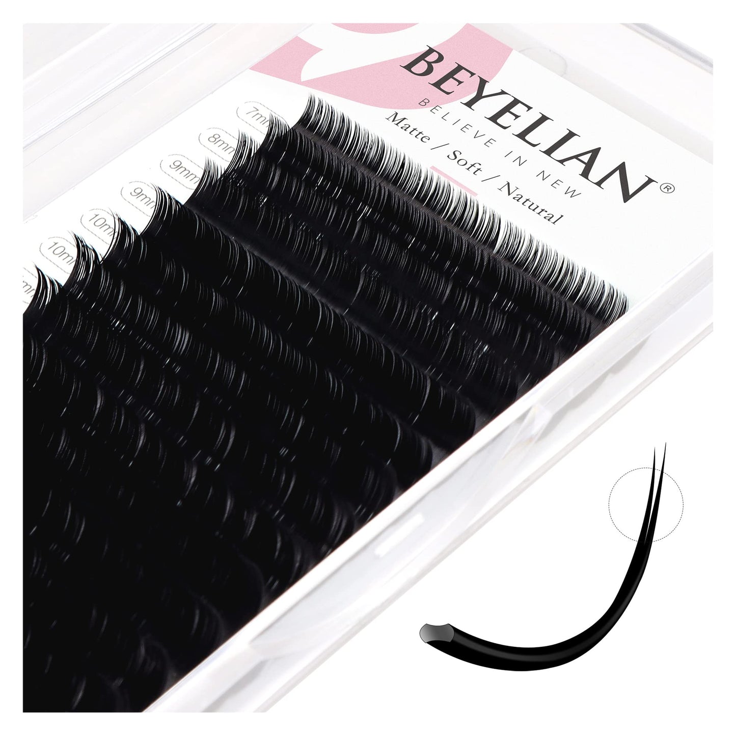 BEYELIAN Eyelash Extensions, Individual Lashes, 0.20mm D Curl 12mm Super Matte Classic Lash Extensions, Ellipse Flat Eyelash Extension, Light and Soft Natural Look for Professional Salon Use