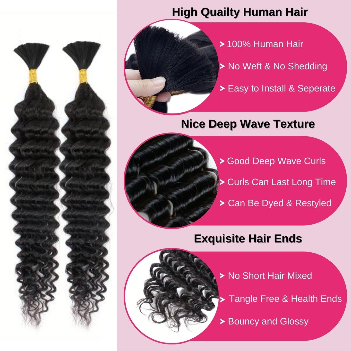 Human Braiding Hair Deep Wave Bulk Human Hair for Braiding 100% Unprocessed Brazilian Virgin Human Braiding Hair For Micro Braids No Weft 100g (1Pack-2Bundles) Curly Deep Bulk 26 inch