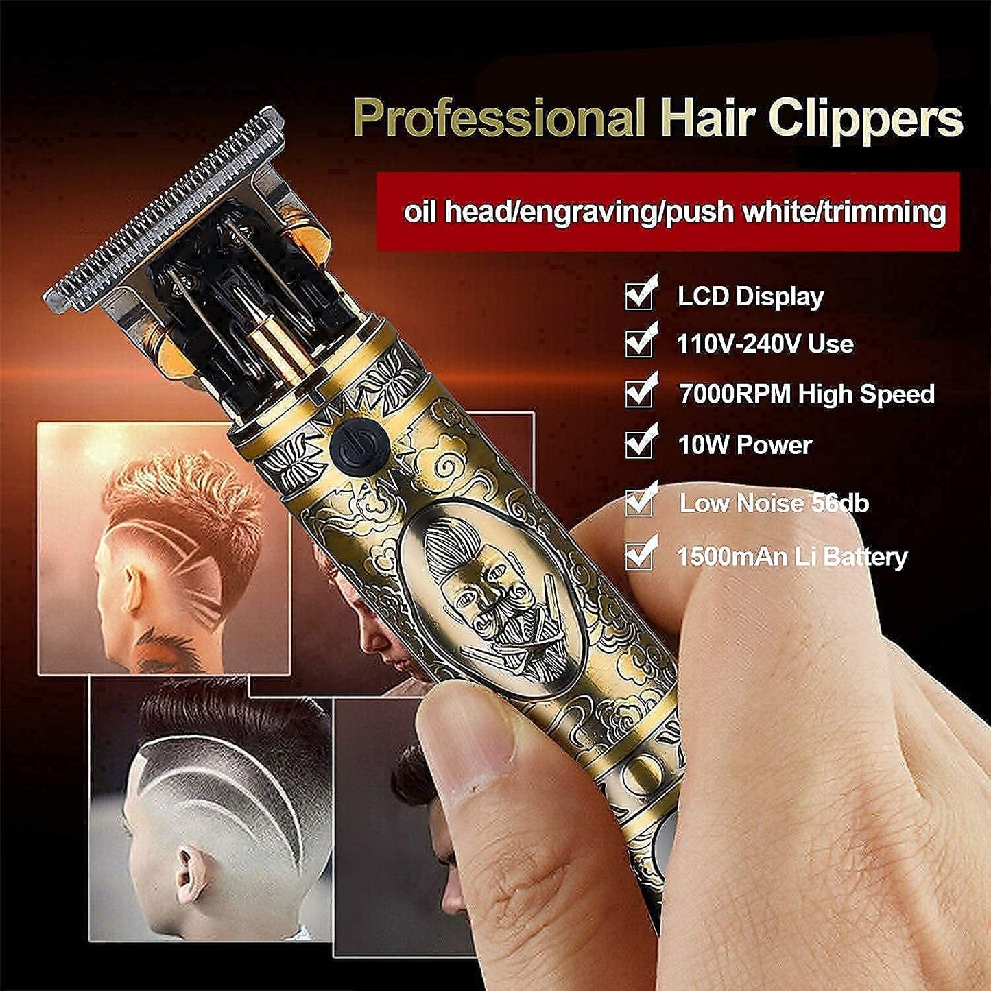 Suttik Haircut Clippers and Trimmers Set,Cordless Ornate Hair Clippers for Men Professional Barber Clippers for Hair Cutting Kit with T-Blade Beard Trimmer Set, Knight, LED Display(Gold)