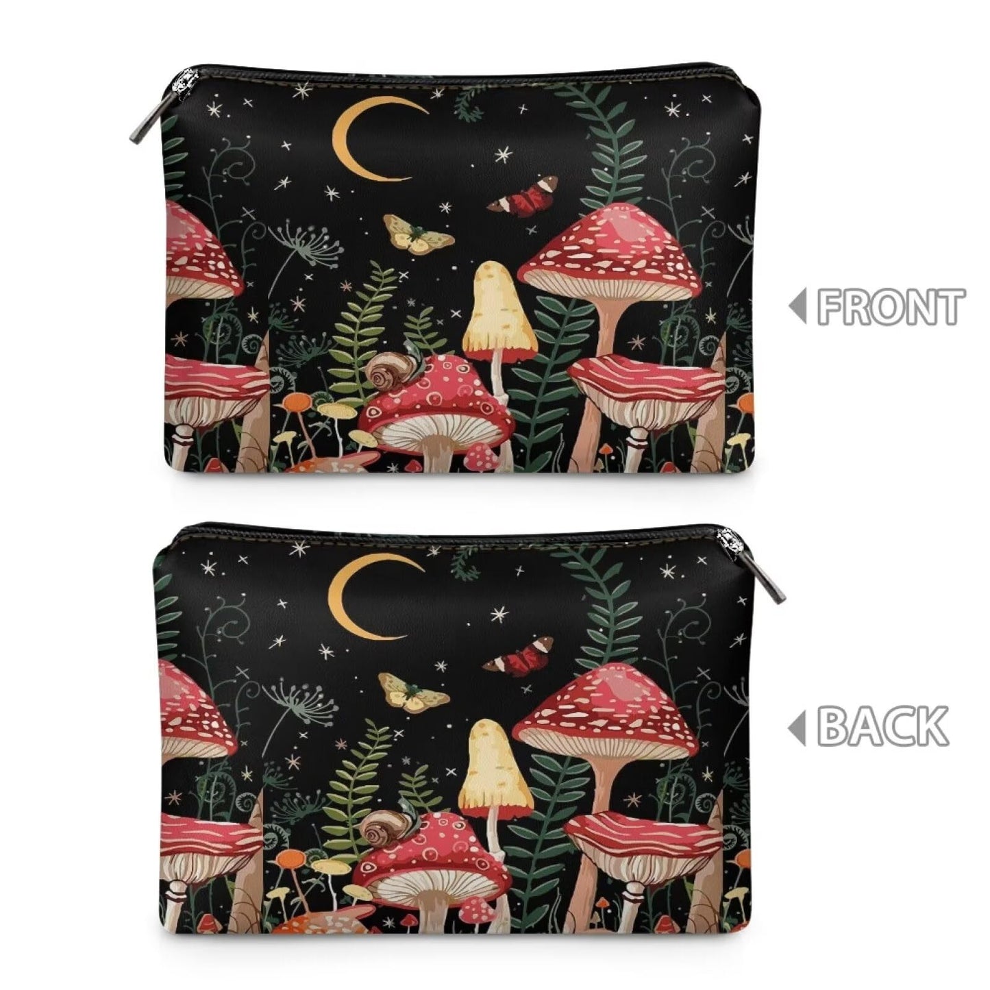 ELEDIZI Cute Mushroom Makeup Bag Leather Cosmetic Pouch Teen Girls Trendy Wallet Clutch Black Toiletry Bag for Purse Travel Size Makeup Brush Case Leather Lipstick Pouch Portable Skincare Bag